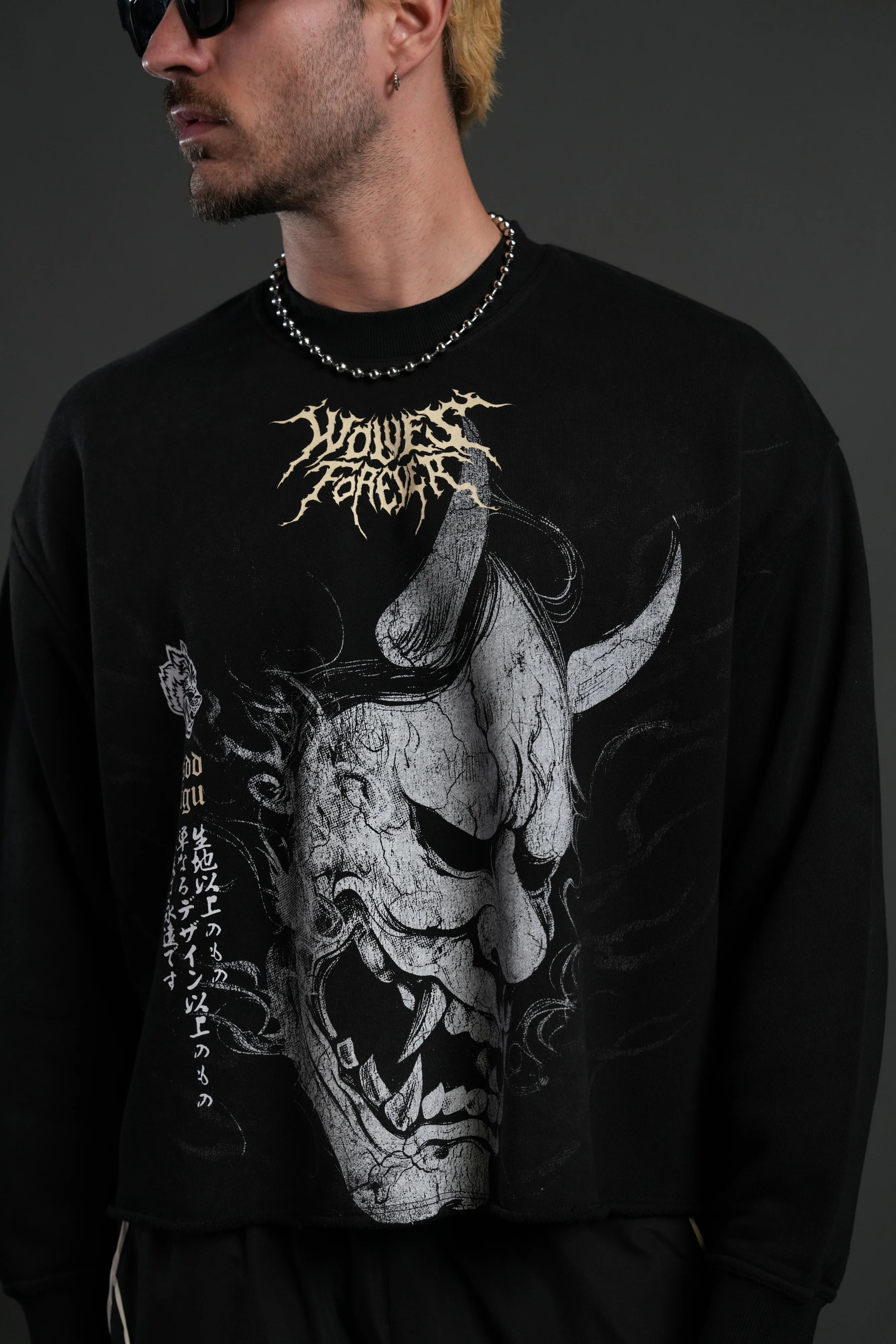 Hannya Inferno Raw Hem "Box Cut" Crewneck in Black Sun Fade - Image 7
