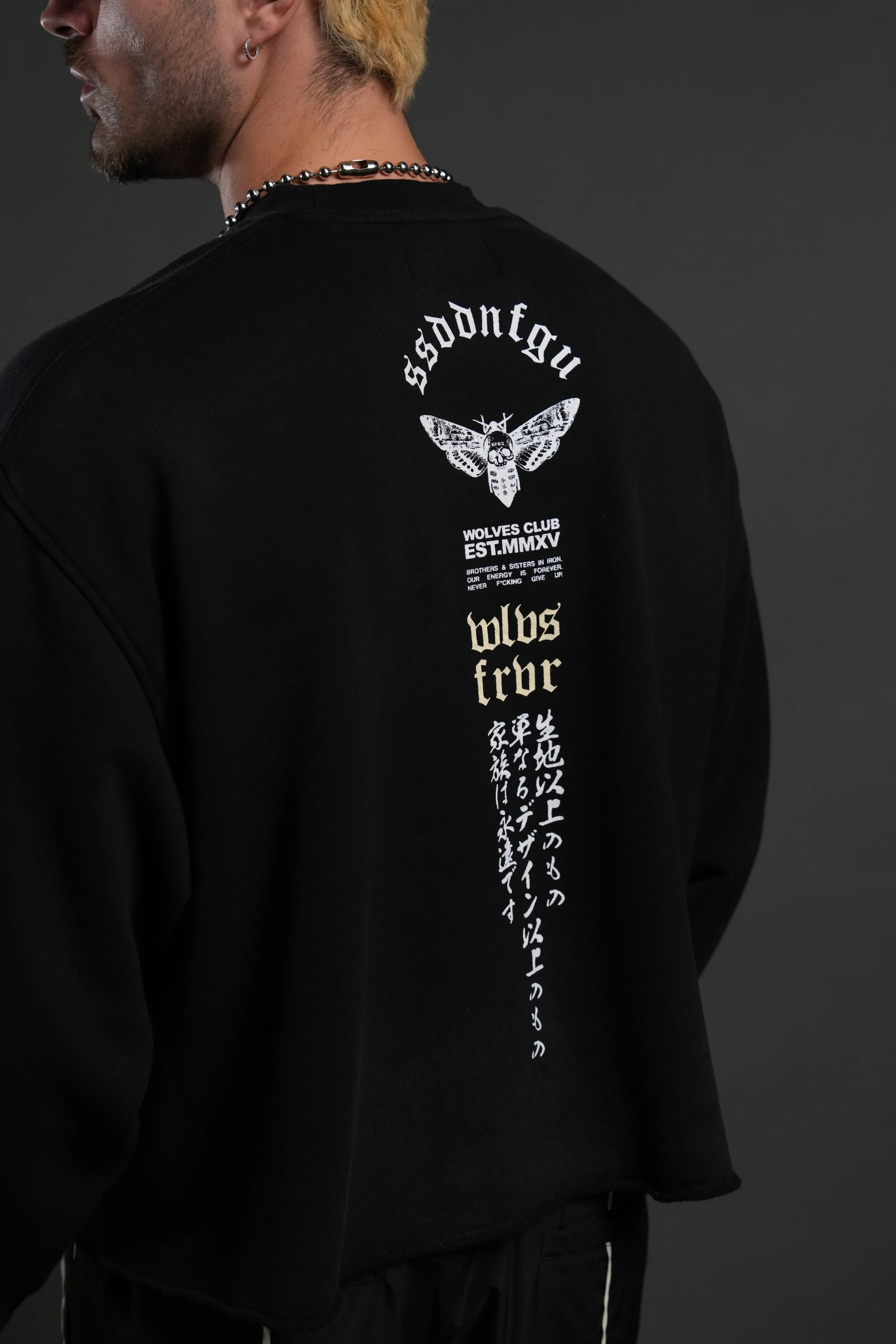 Hannya Inferno Raw Hem "Box Cut" Crewneck in Black Sun Fade - Image 8