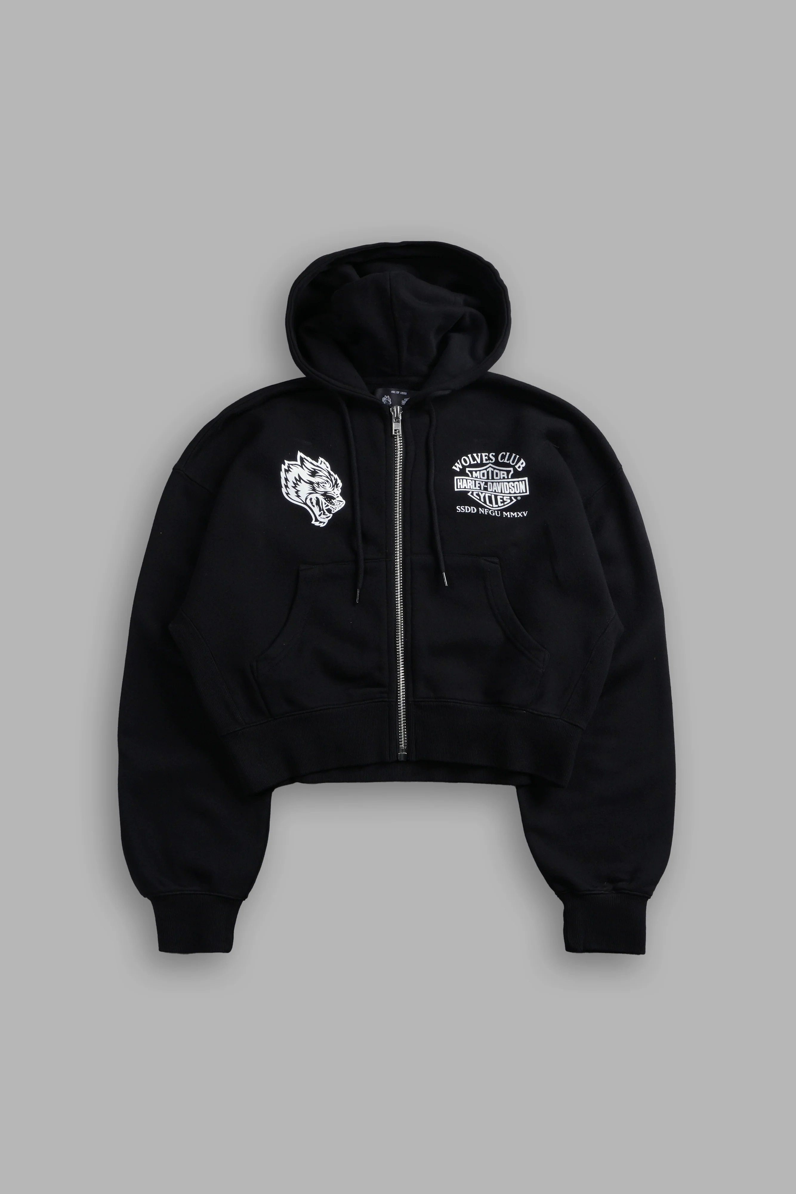 Harley-Davidson Wolves Club "Sage" Cropped Zip Hoodie in Black - Image 6
