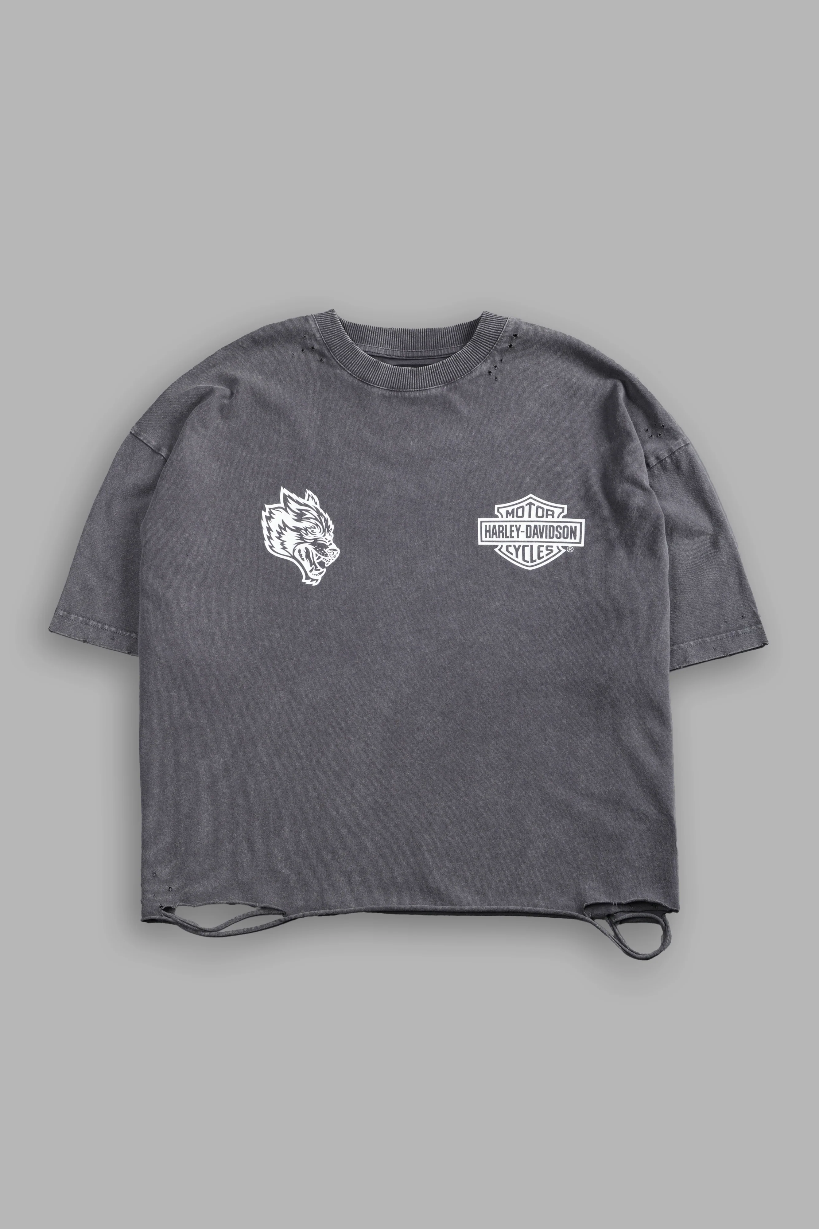 Harley-Davidson Wolves Distressed Grunge "Box Cut" Tee in Slate Gray - Image 3