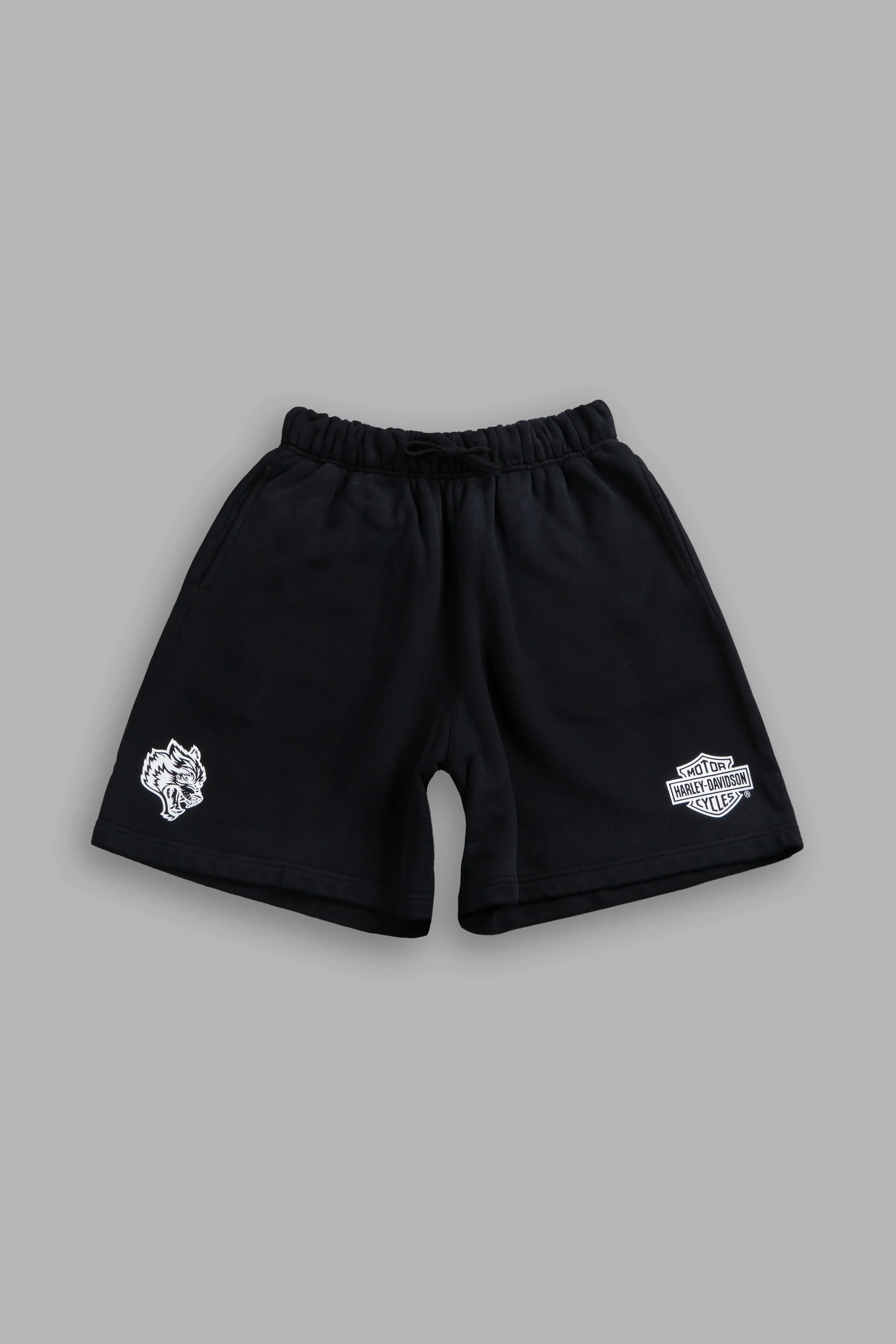 Harley-Davidson Wolves Oversized Post Lounge Sweat Shorts V2 in Black Drift Wash