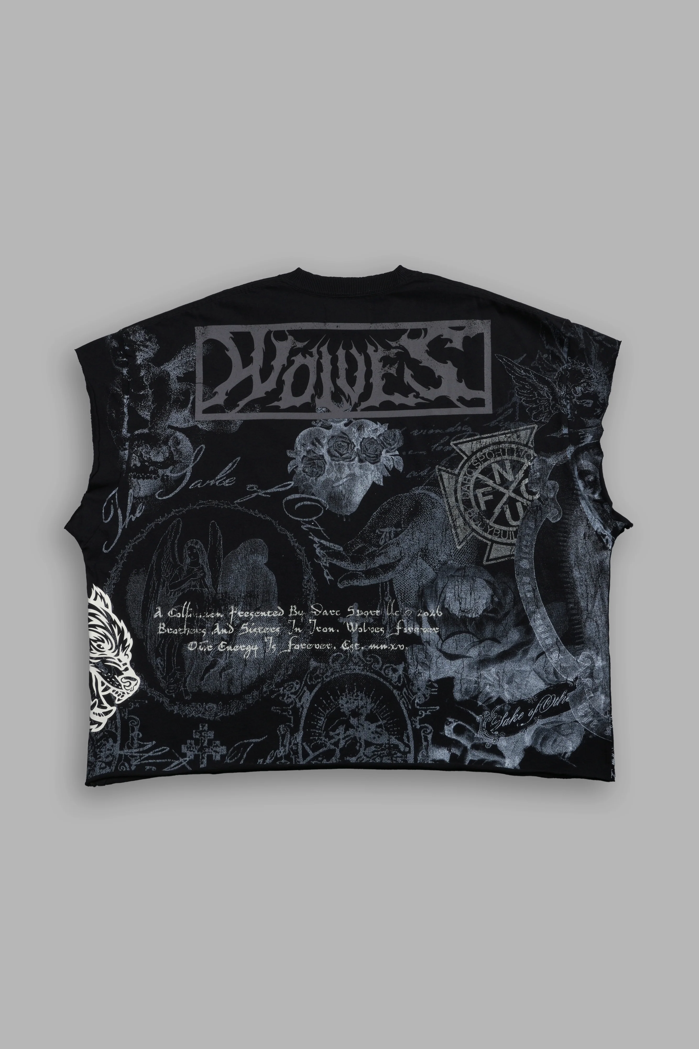 Heart of Thorns Distressed Grunge Cut-Off Mid-Length Raw Hem Tee in Black - Image 3