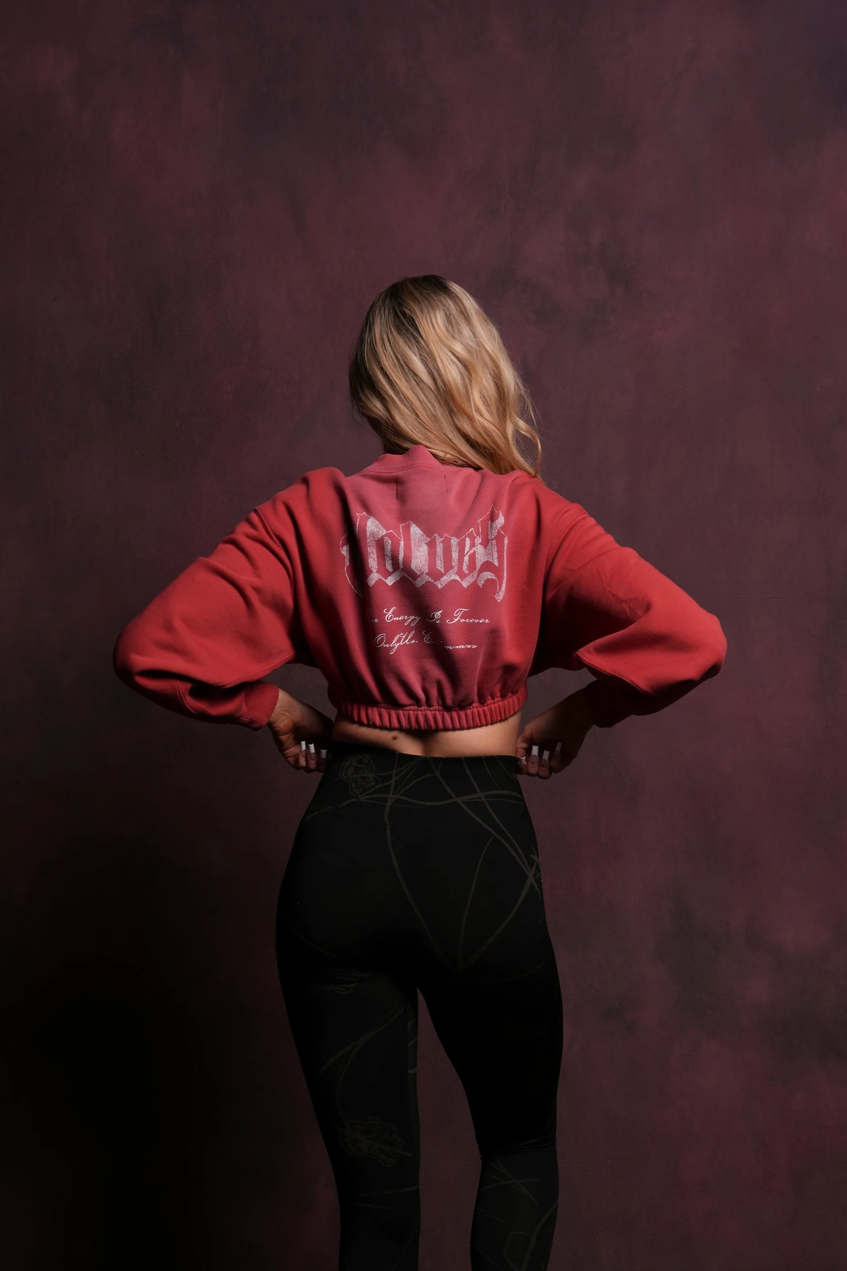 Her Darcness "Gwen" (Cropped) Crewneck in Roman Red Tonal Sun Fade - Image 2