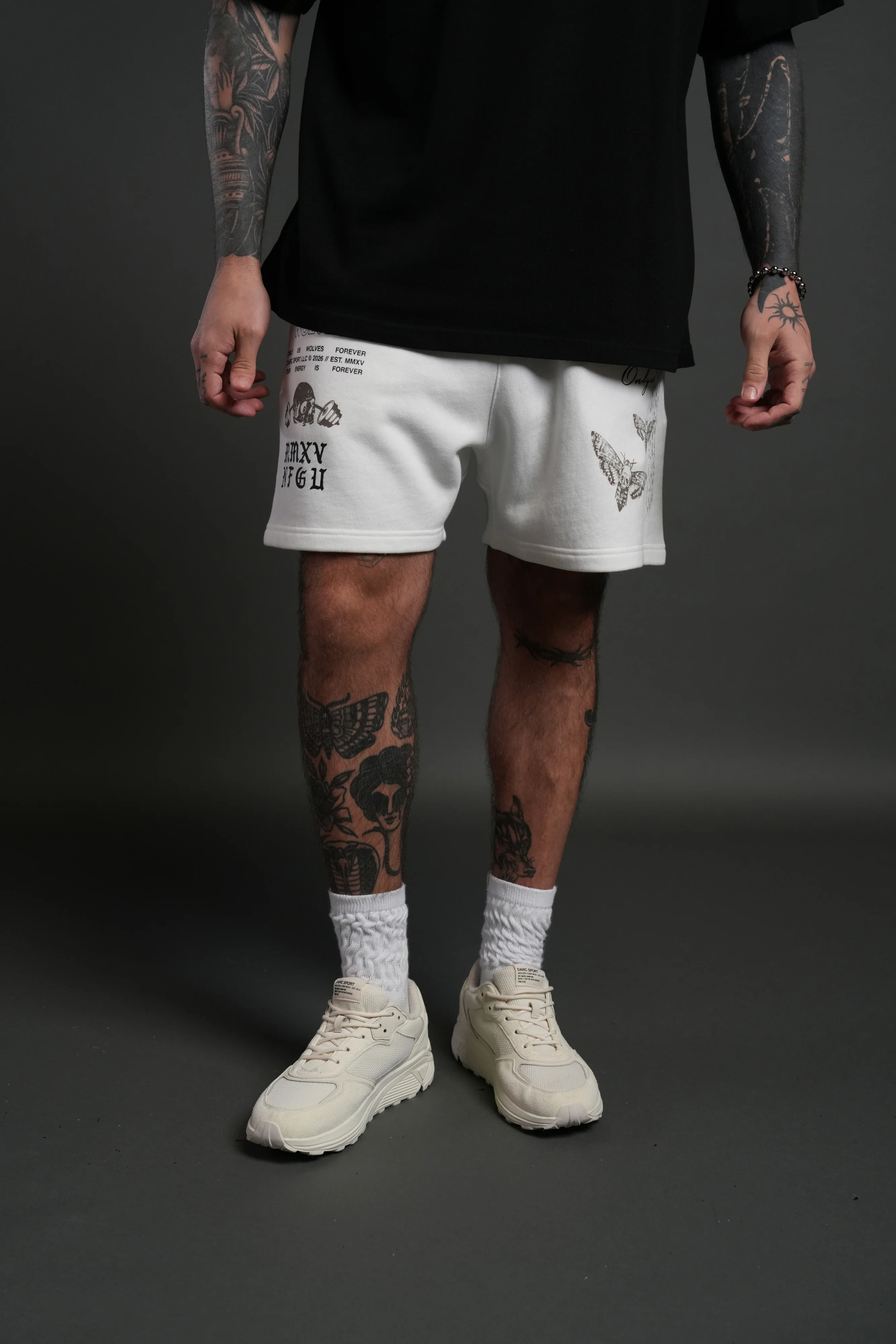 Hollow Virtue Post Lounge Sweat Shorts in Cream - Image 2