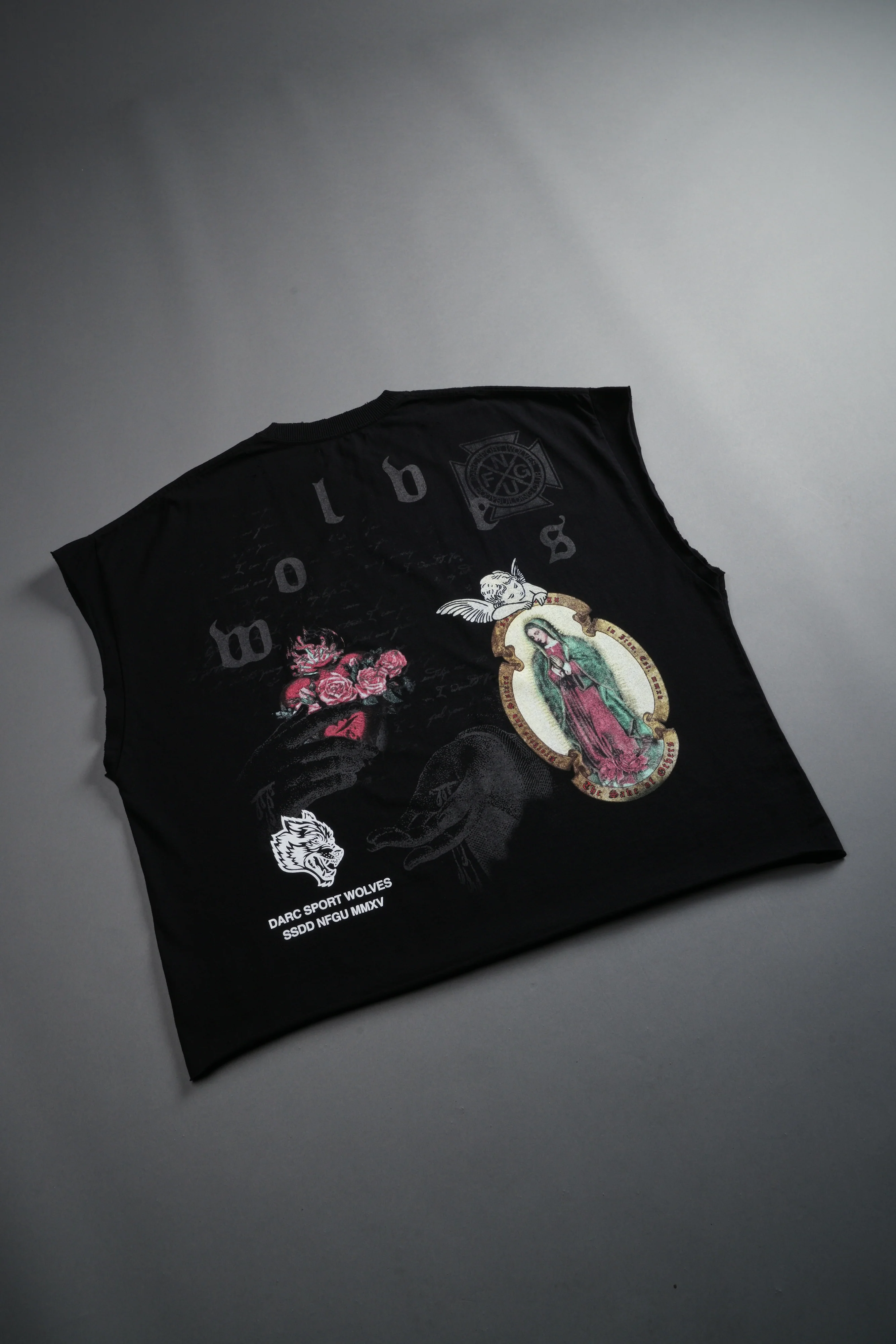 Holy Vow Distressed Grunge Cut-Off Mid-Length Raw Hem Tee in Black - Image 8