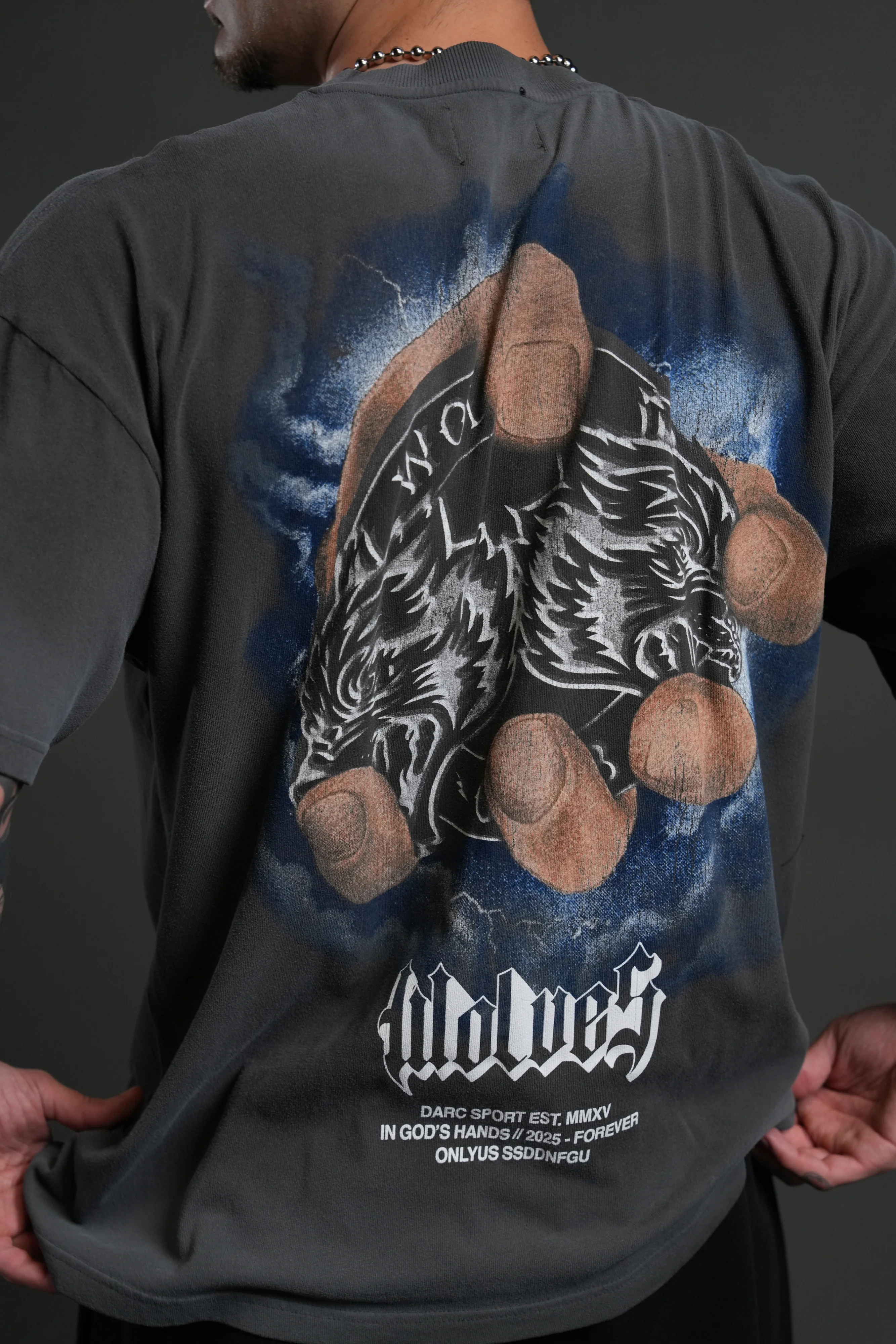 In God's Hands "Premium" Oversized Tee in Wolf Gray Drift Wash - Image 5