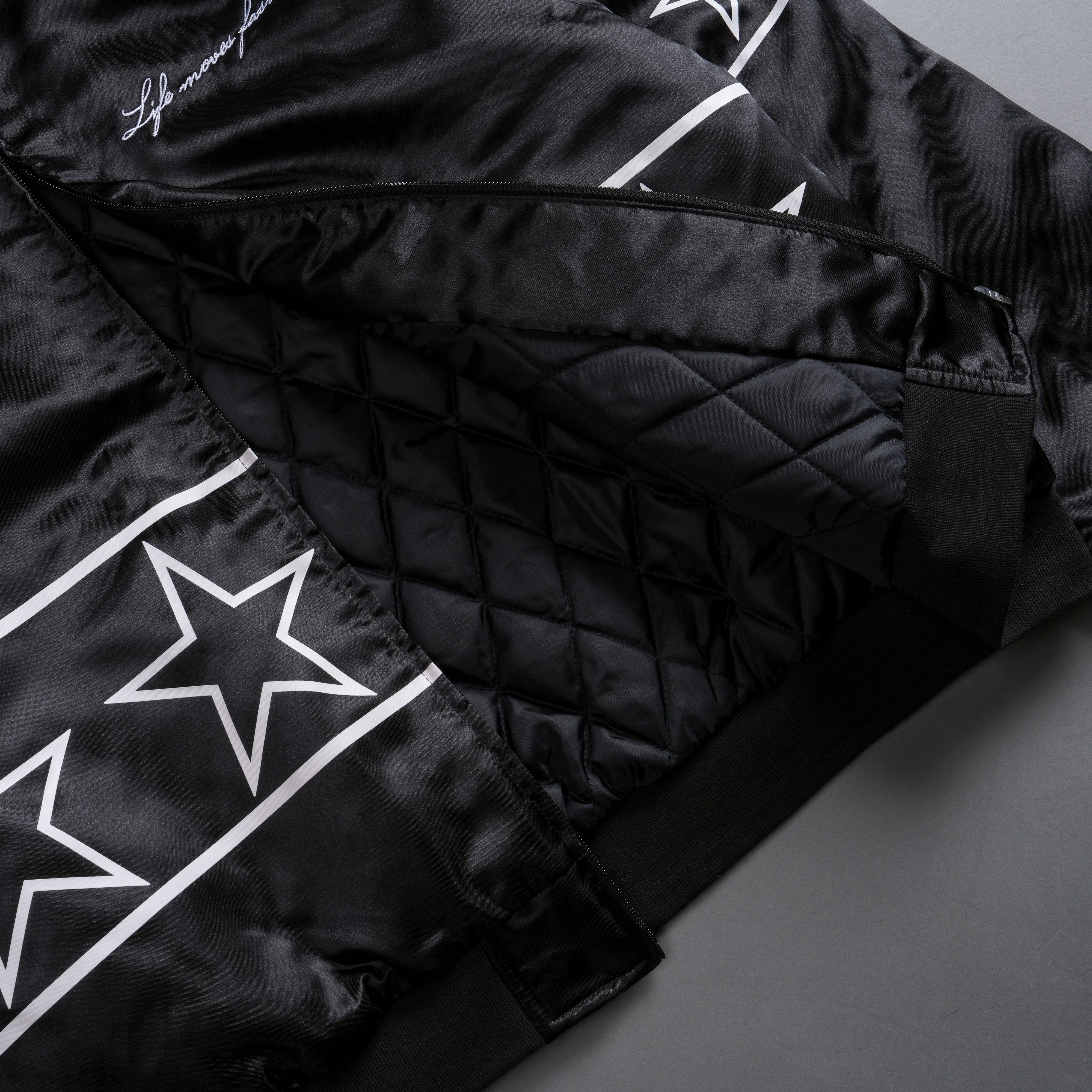 In The Stars Satin Bomber Zip Jacket in Black/White - Image 10