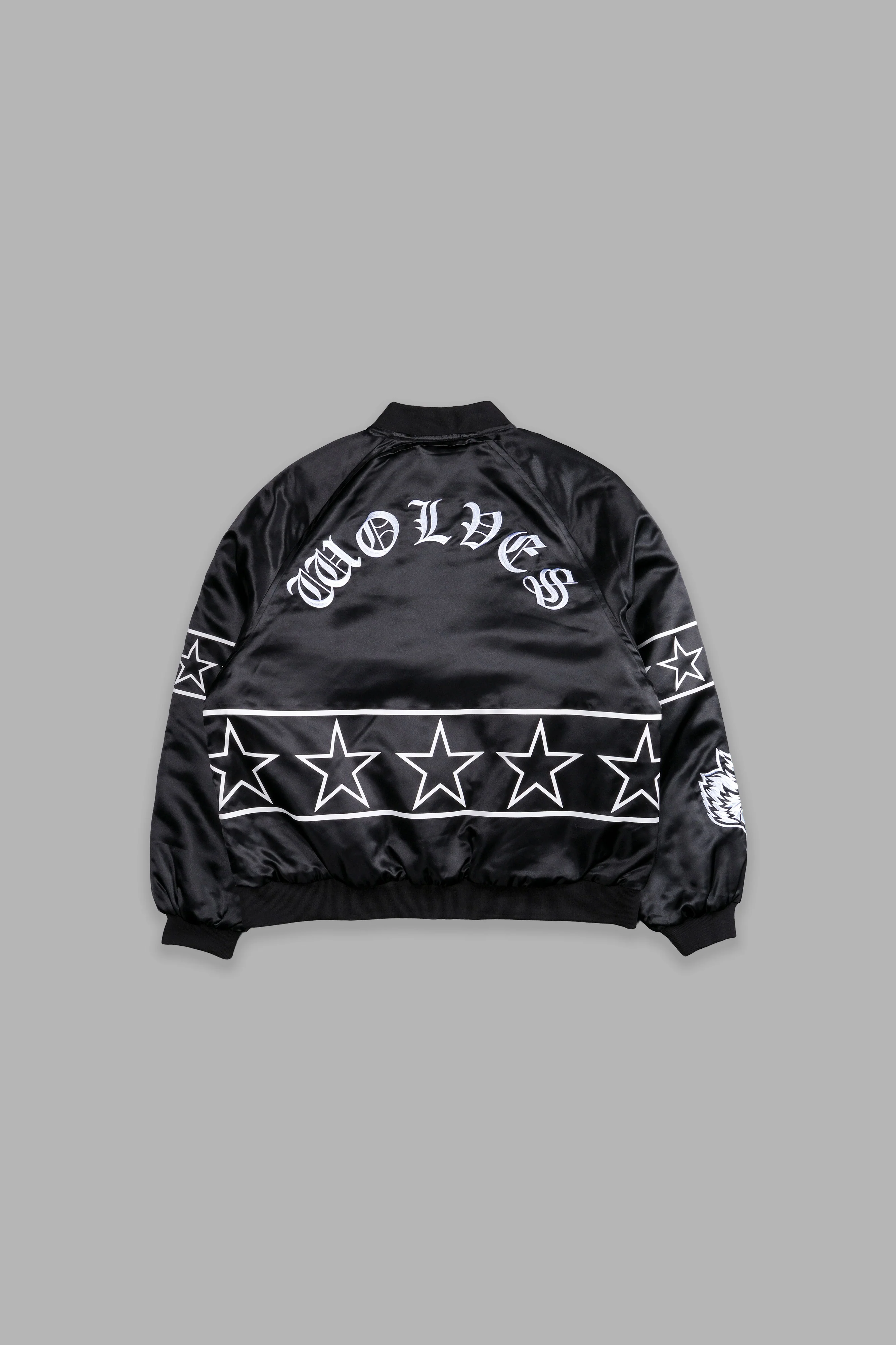 In The Stars Satin Bomber Zip Jacket in Black/White - Image 2