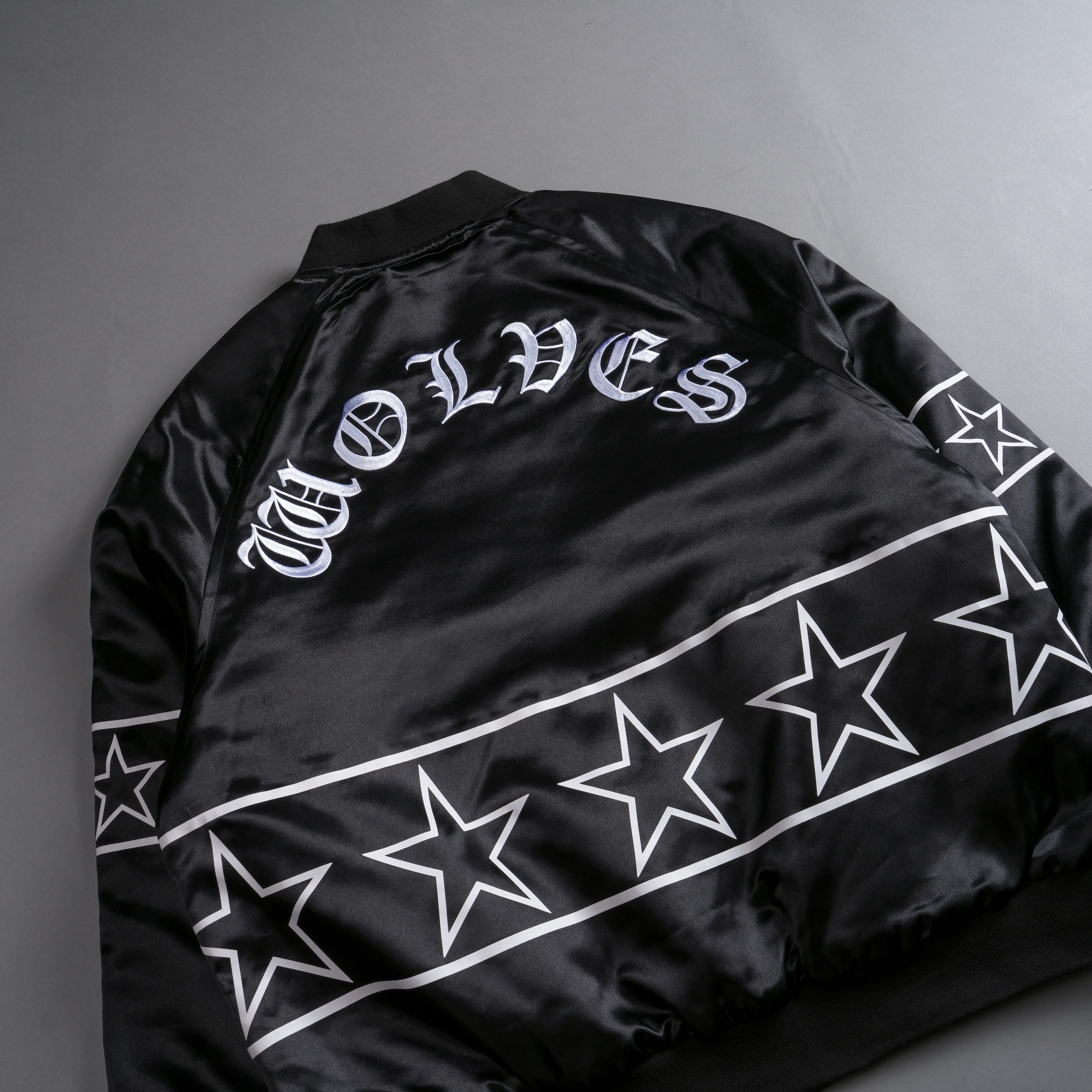 In The Stars Satin Bomber Zip Jacket in Black/White - Image 6