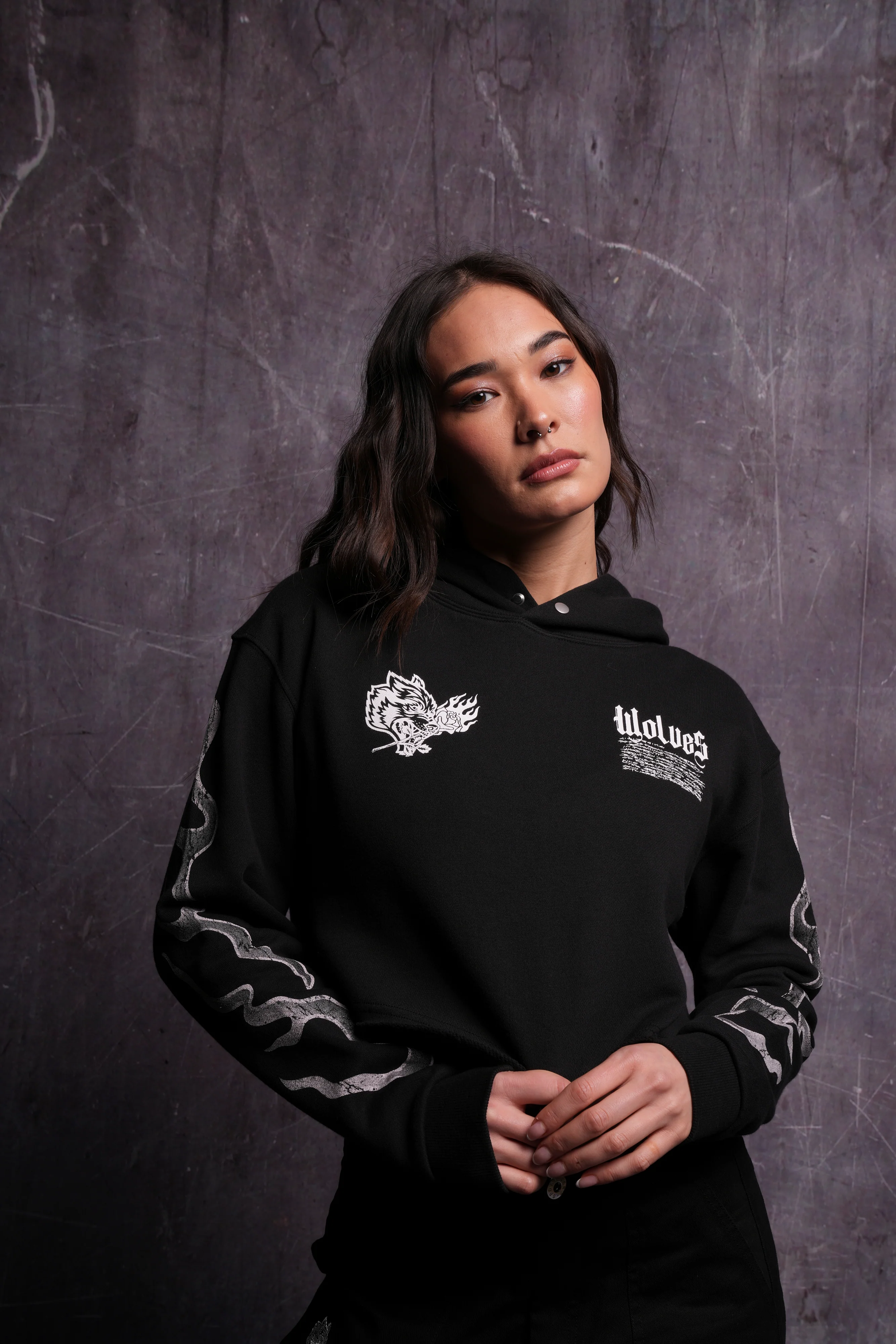 Infernal Bloom "Pierce" (Cropped) Hoodie in Black - Image 2