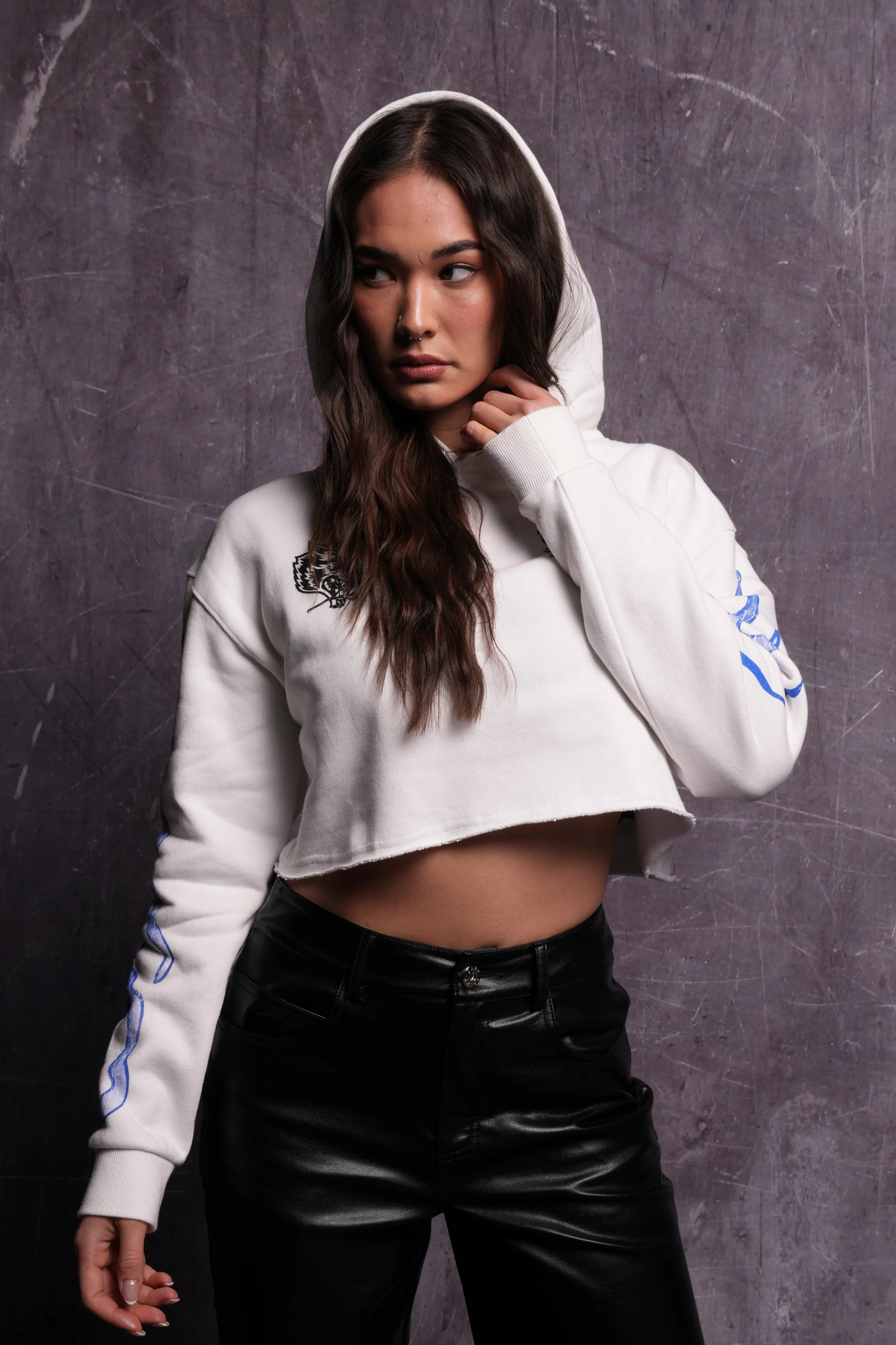 Infernal Bloom "Pierce" (Cropped) Hoodie in Cream - Image 3