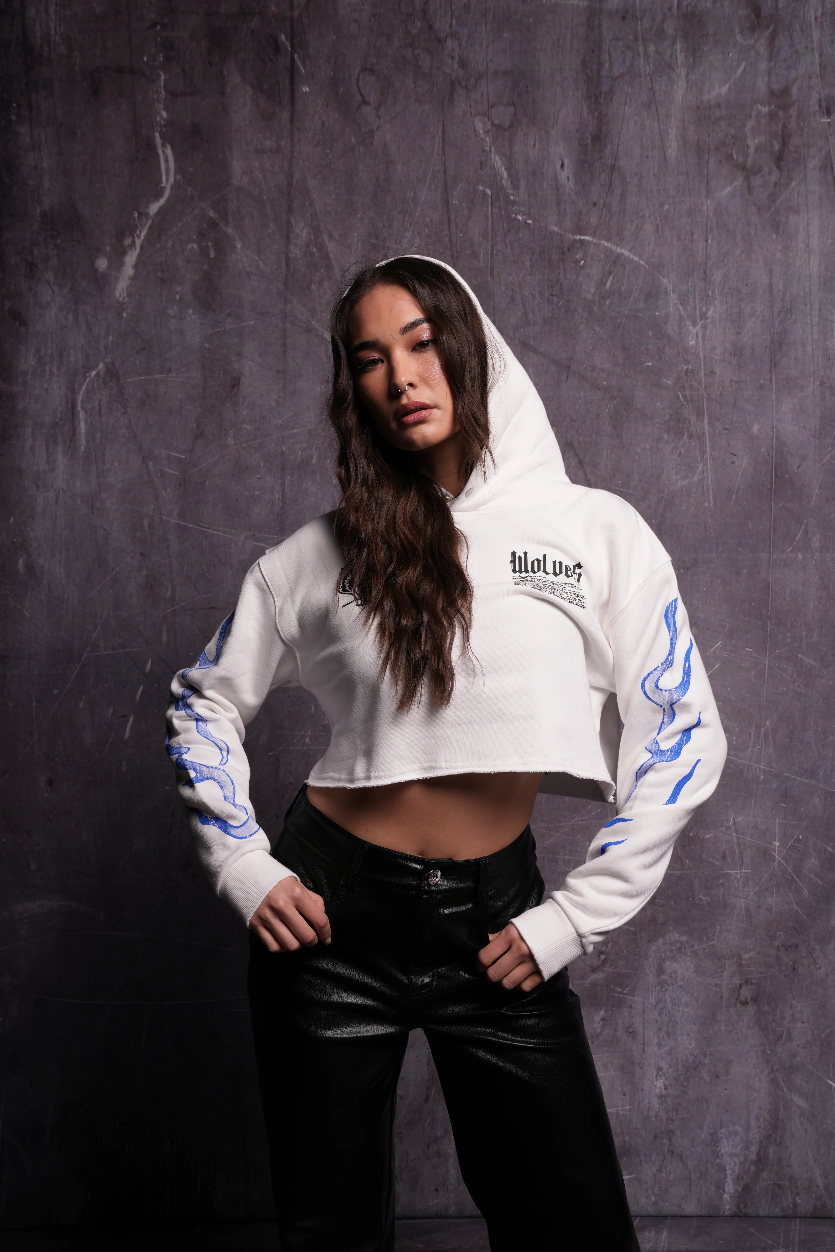 Infernal Bloom "Pierce" (Cropped) Hoodie in Cream - Image 4