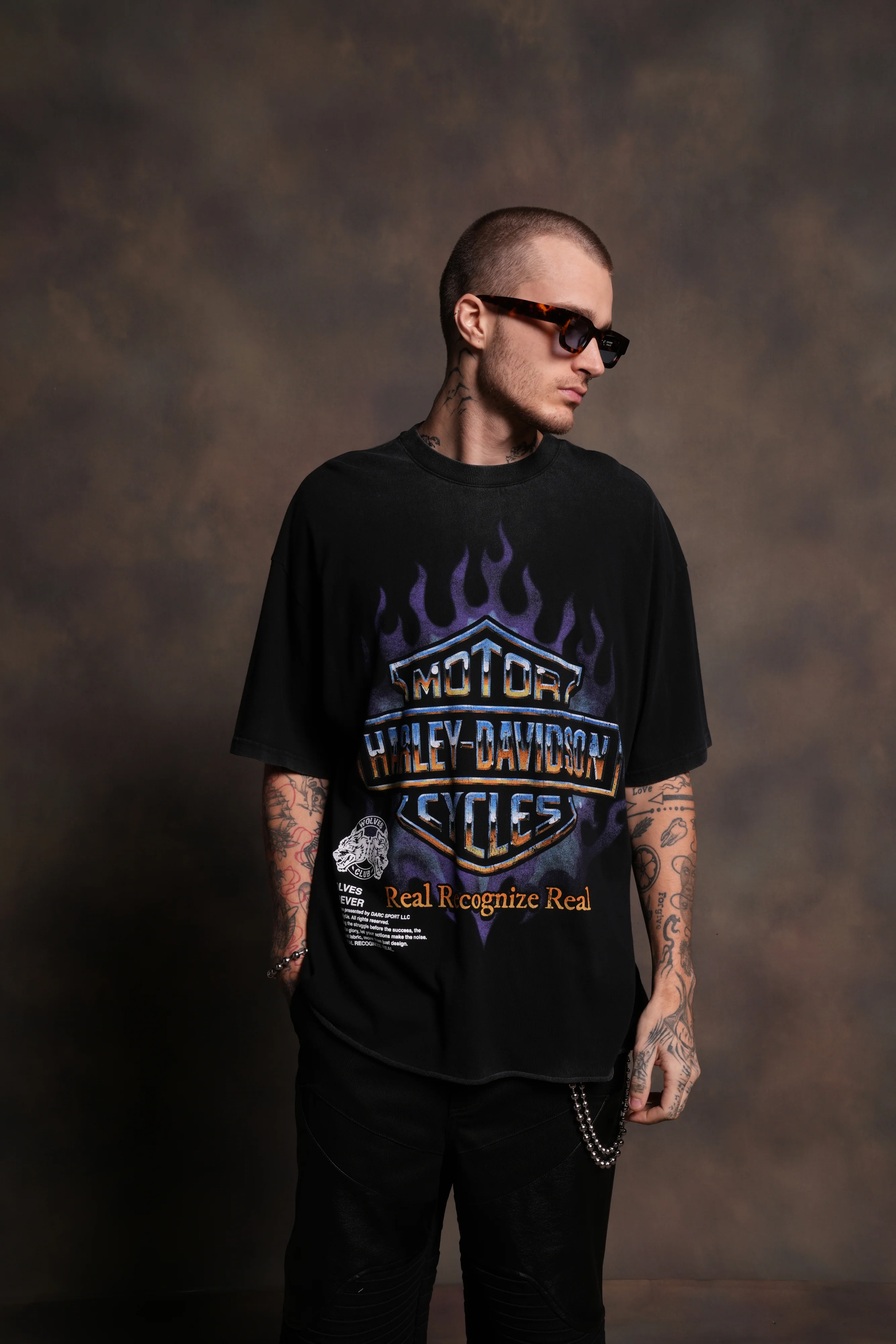 Iron Fire Raw Hem "Premium" Oversized Tee in Black - Image 2