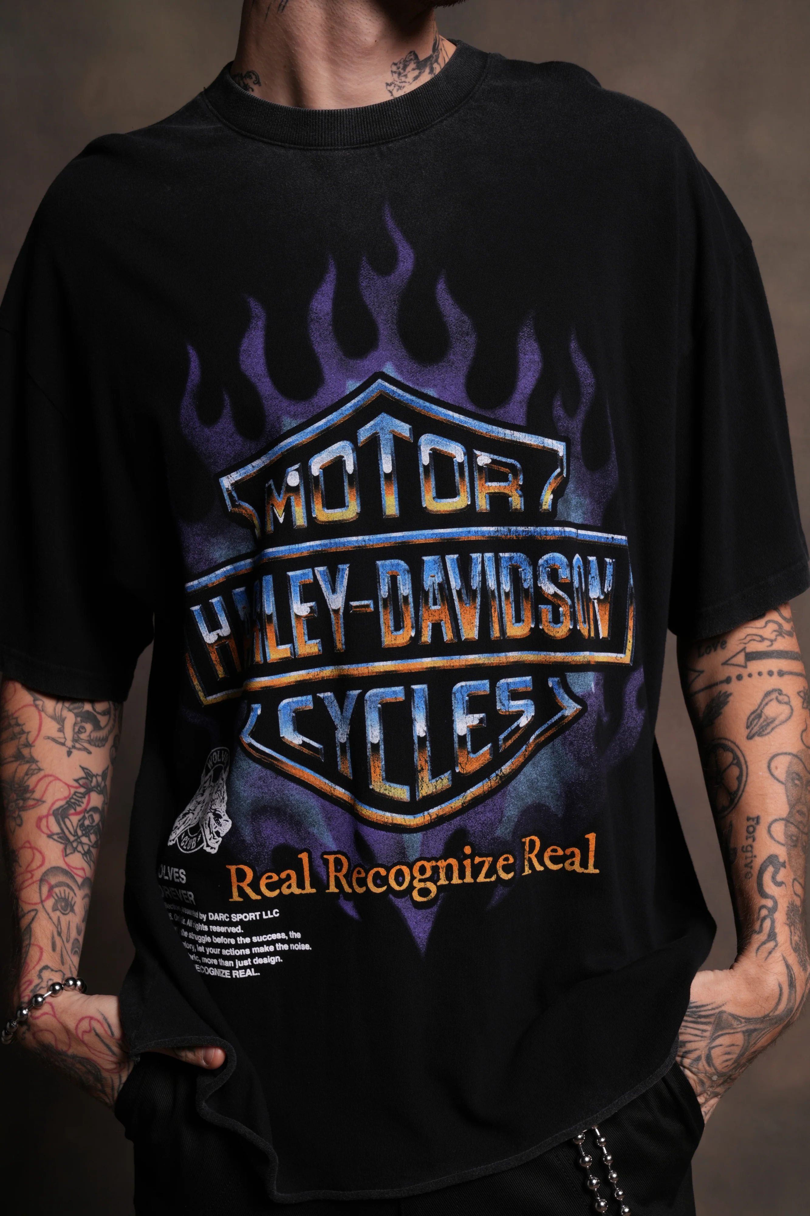 Iron Fire Raw Hem "Premium" Oversized Tee in Black - Image 4