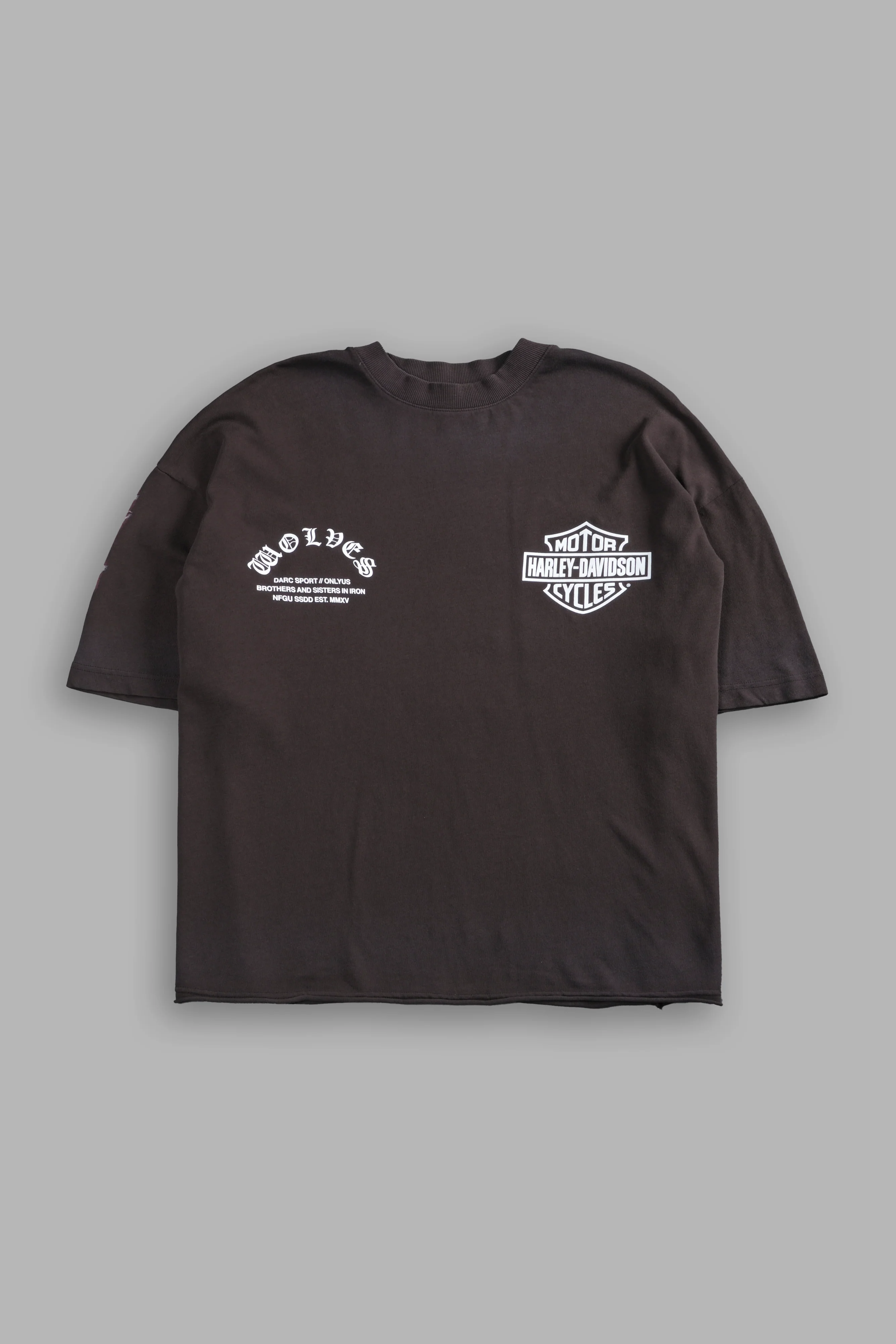 Iron Lightning Premium Unisex Raw Hem "Box Cut" Tee in Darc Brown Drift Wash - Image 3