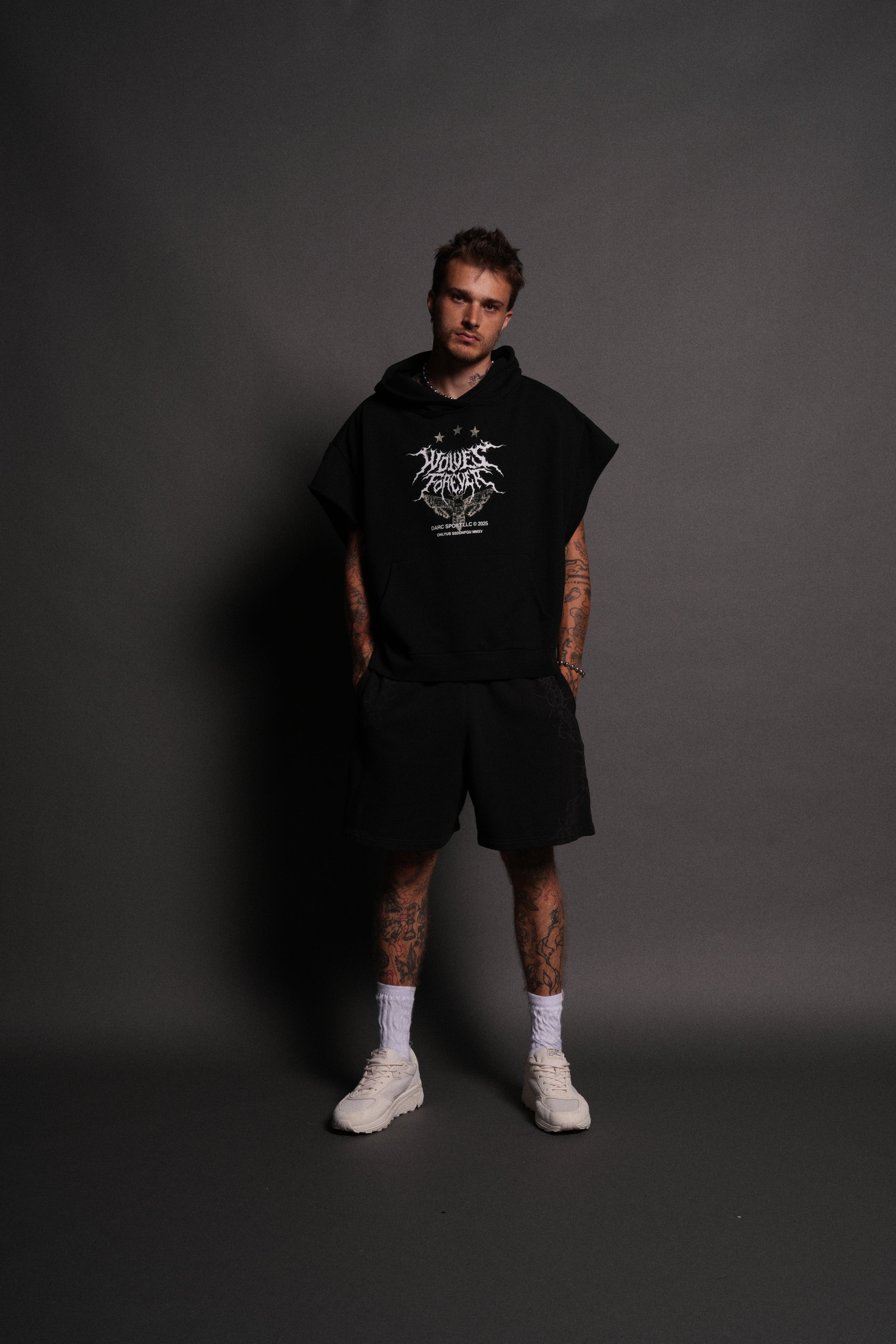 Iron Pack Grunge Gage Cap Sleeve Hoodie in Black - Image 4