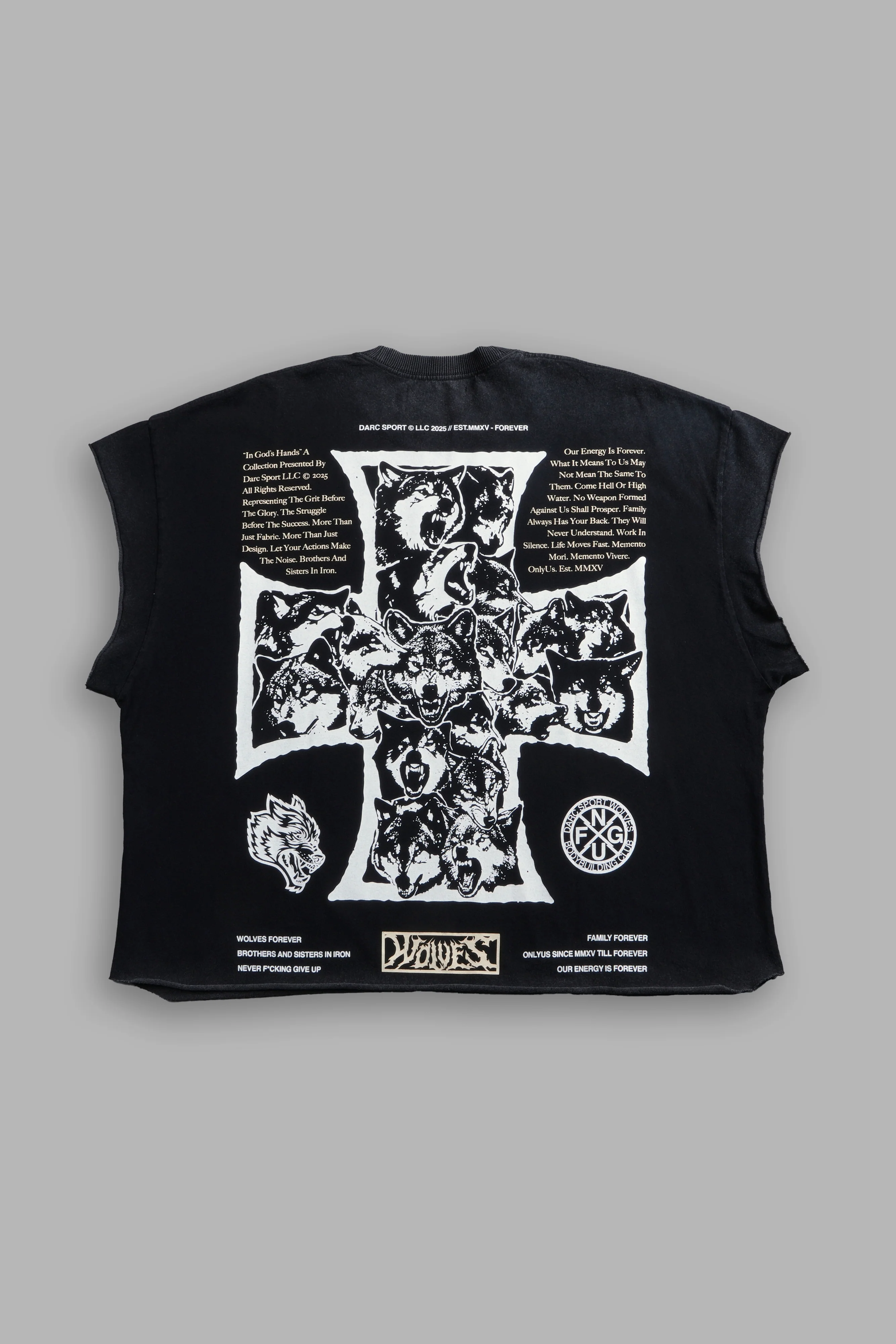 Iron Wolf Pack Grunge Cut-Off Tee in Black