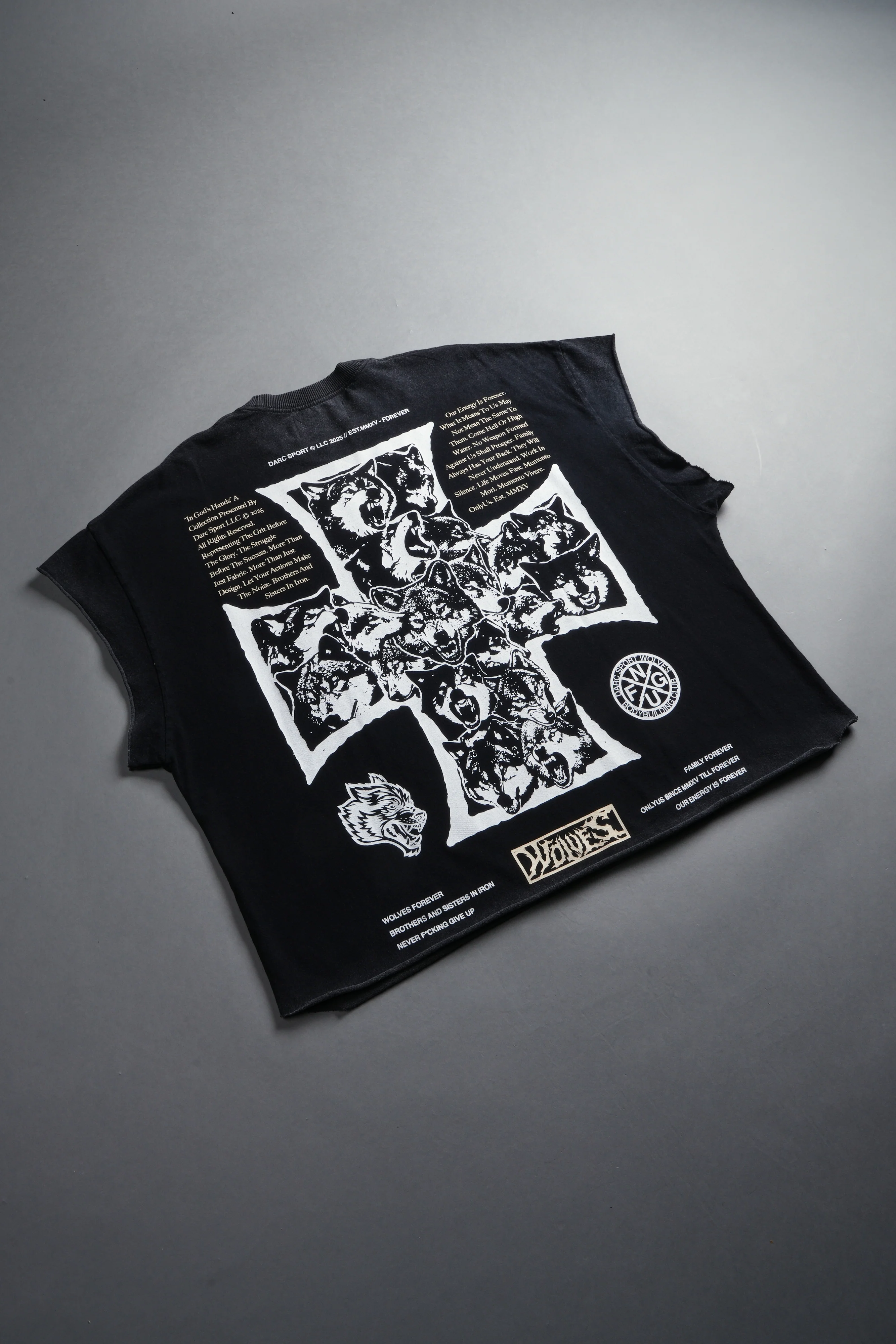 Iron Wolf Pack Grunge Cut-Off Tee in Black - Image 10
