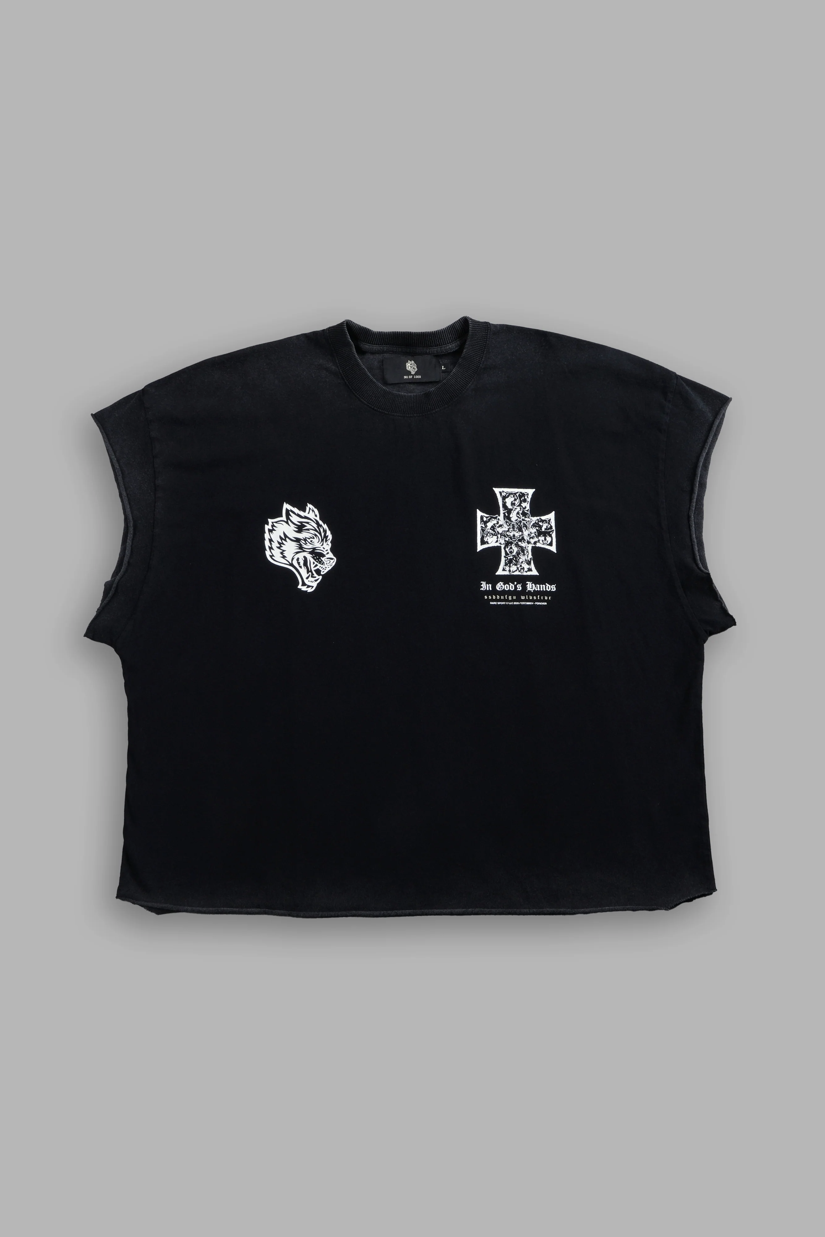 Iron Wolf Pack Grunge Cut-Off Tee in Black - Image 3