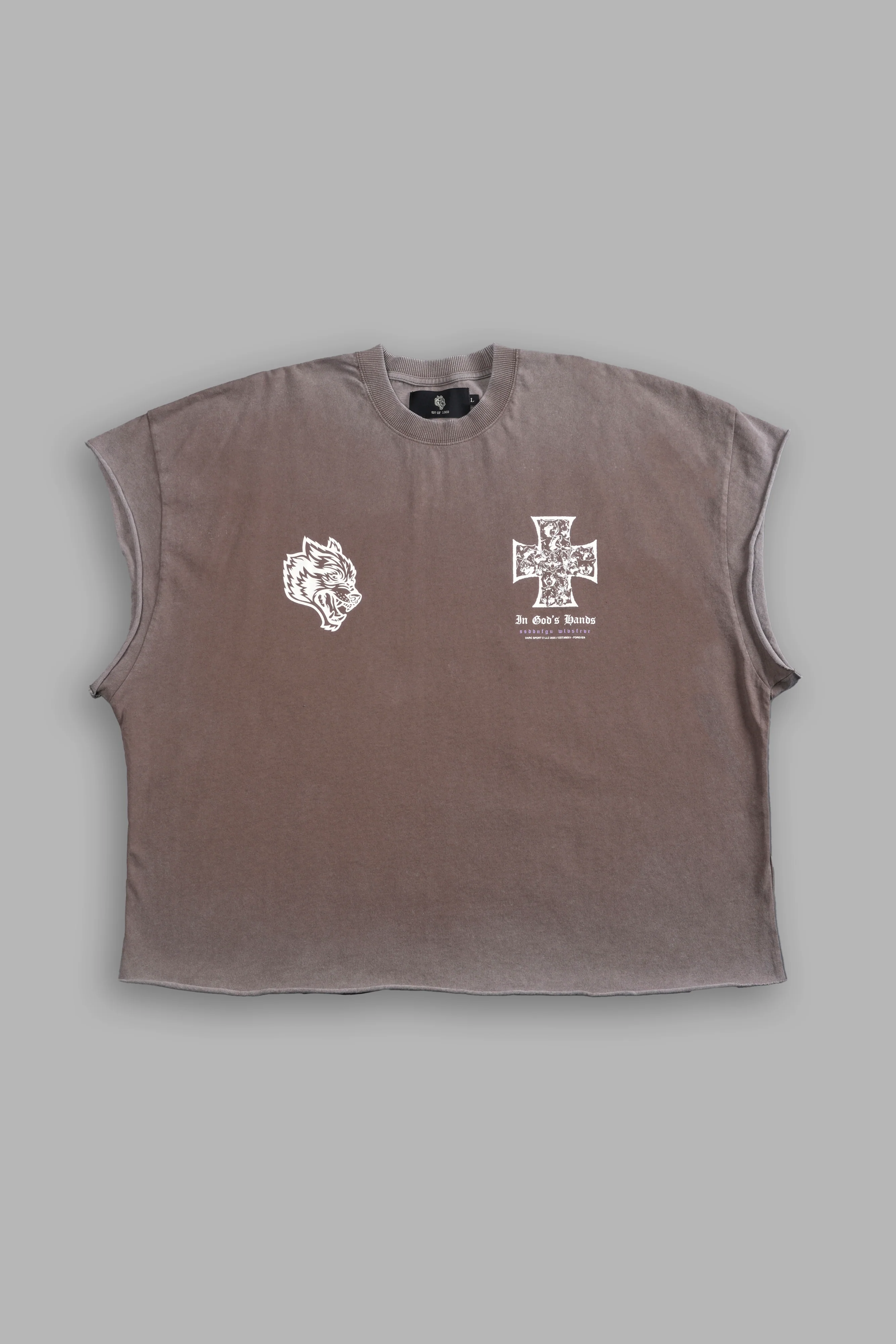 Iron Wolf Pack Grunge Cut-Off Tee in Mojave Brown - Image 3