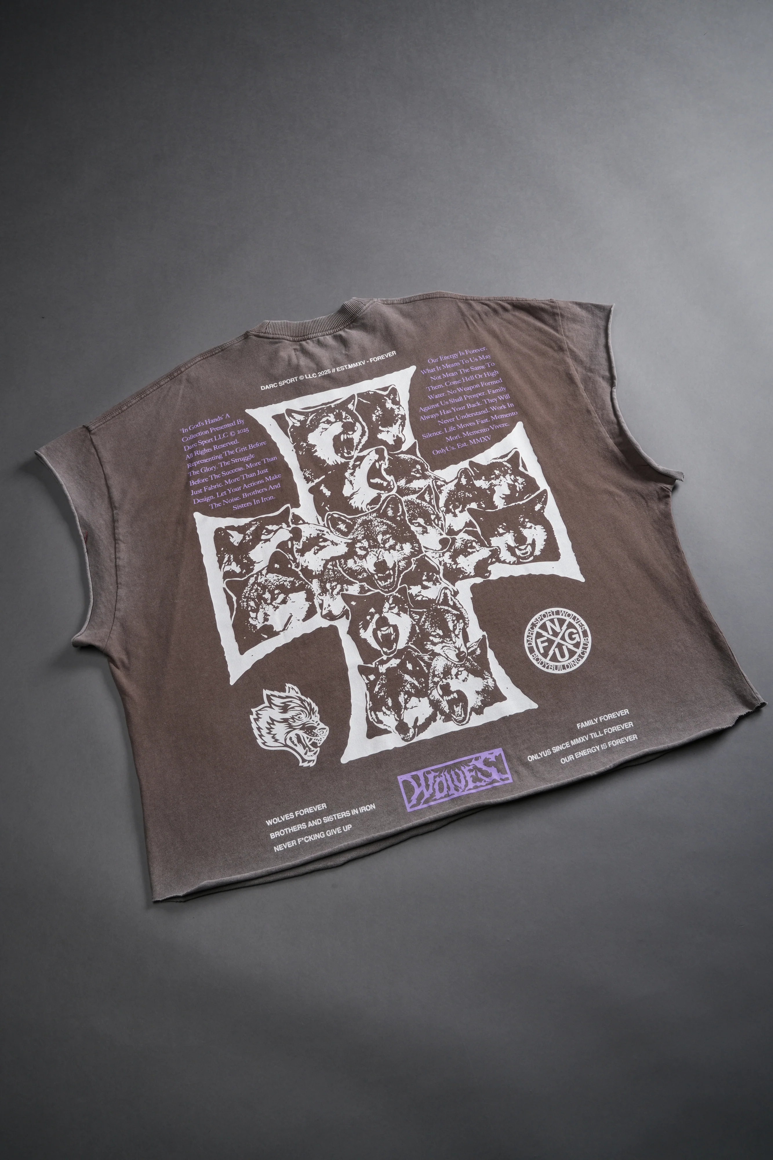 Iron Wolf Pack Grunge Cut-Off Tee in Mojave Brown - Image 9