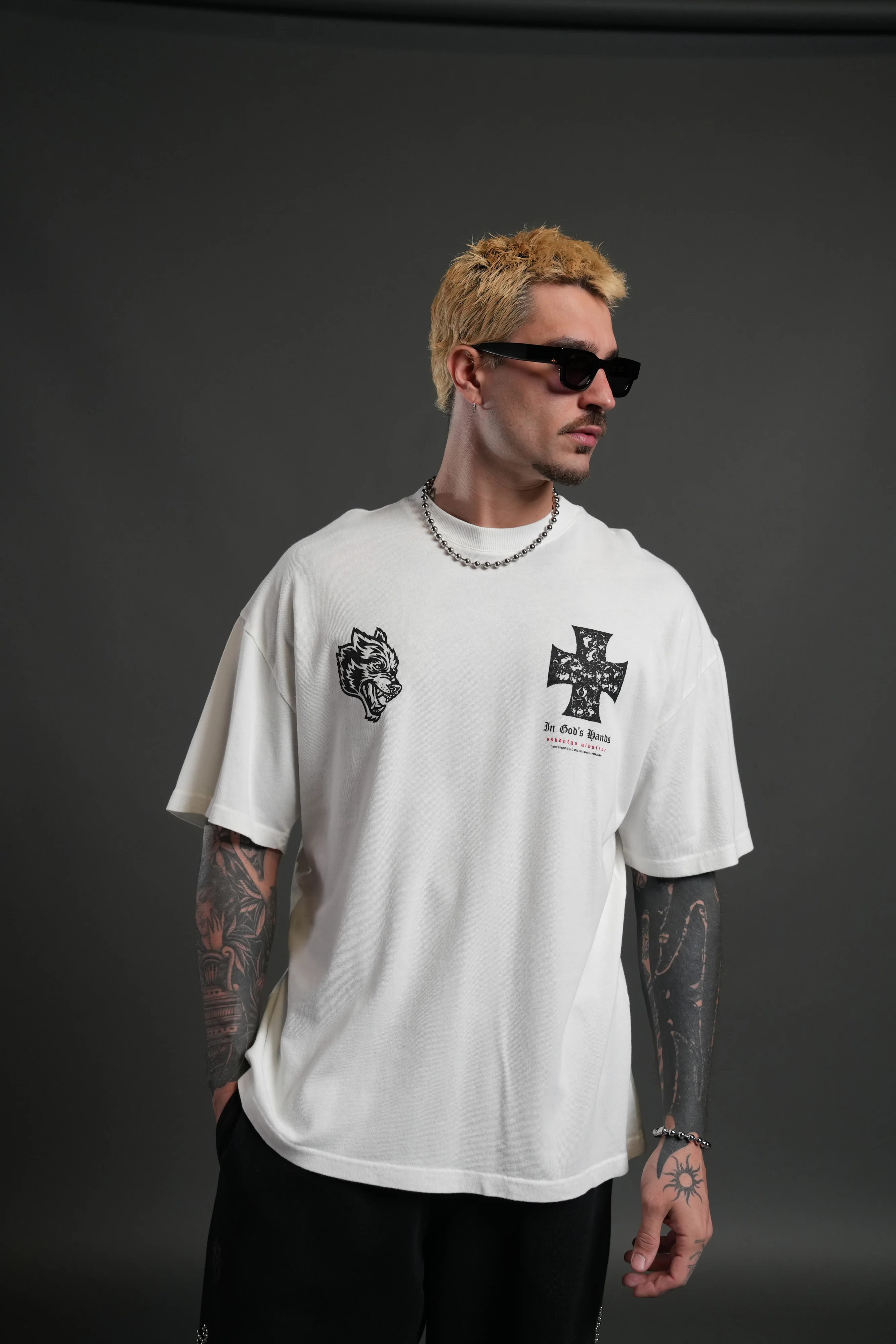 Iron Wolf Pack "Premium" Oversized Tee in Cream - Image 2