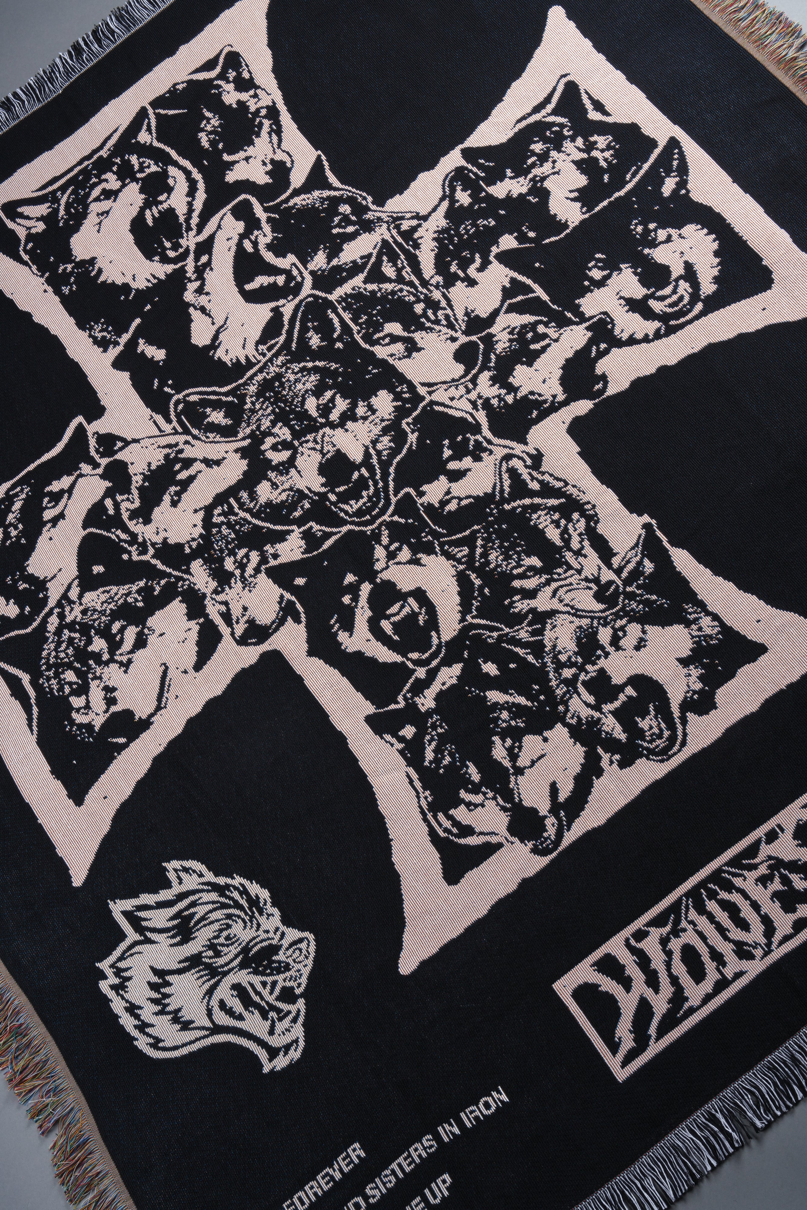 Iron Wolf Pack Tapestry Blanket in Black - Image 2