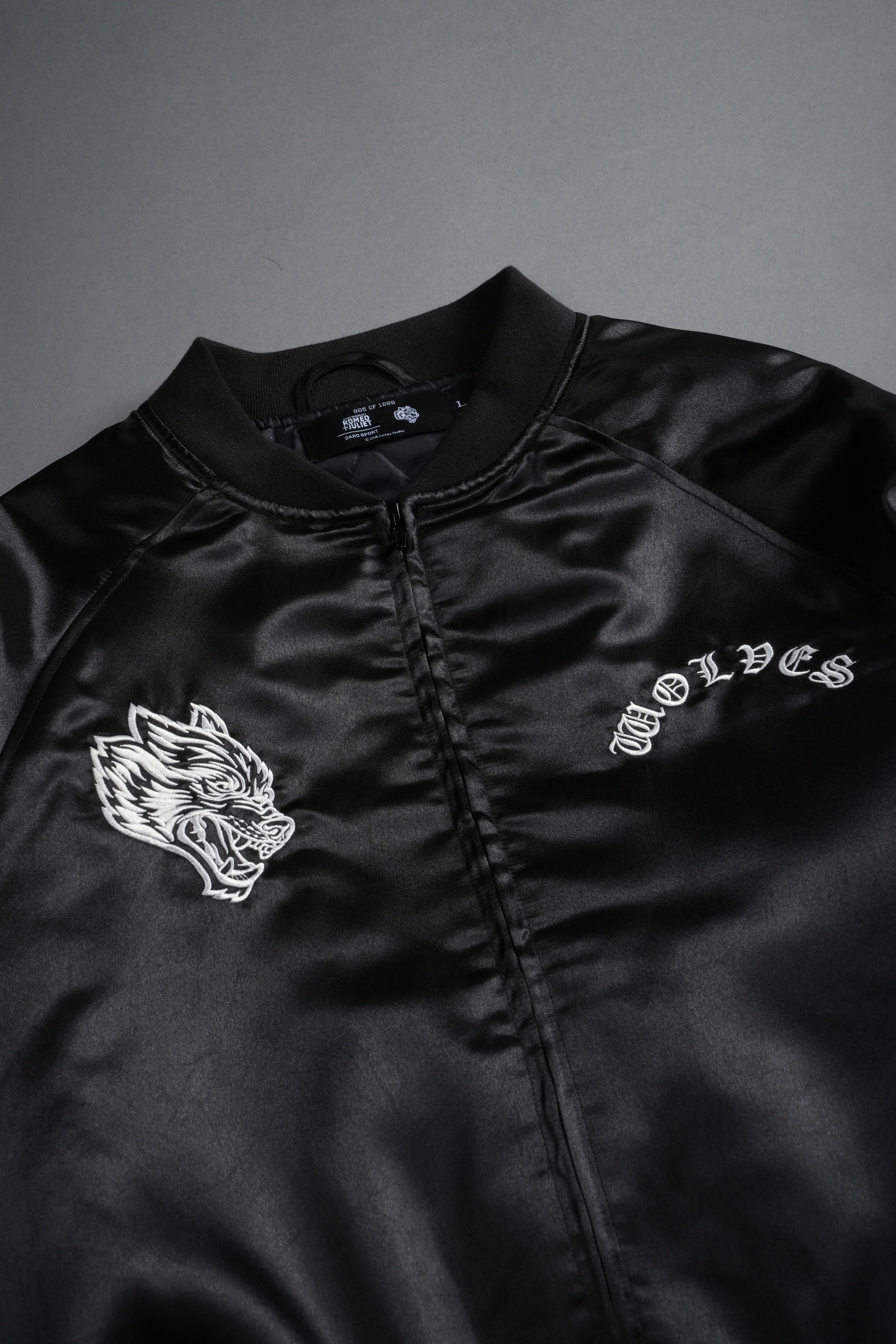 Last Love Unisex Cropped Satin Bomber Jacket in Black - Image 17