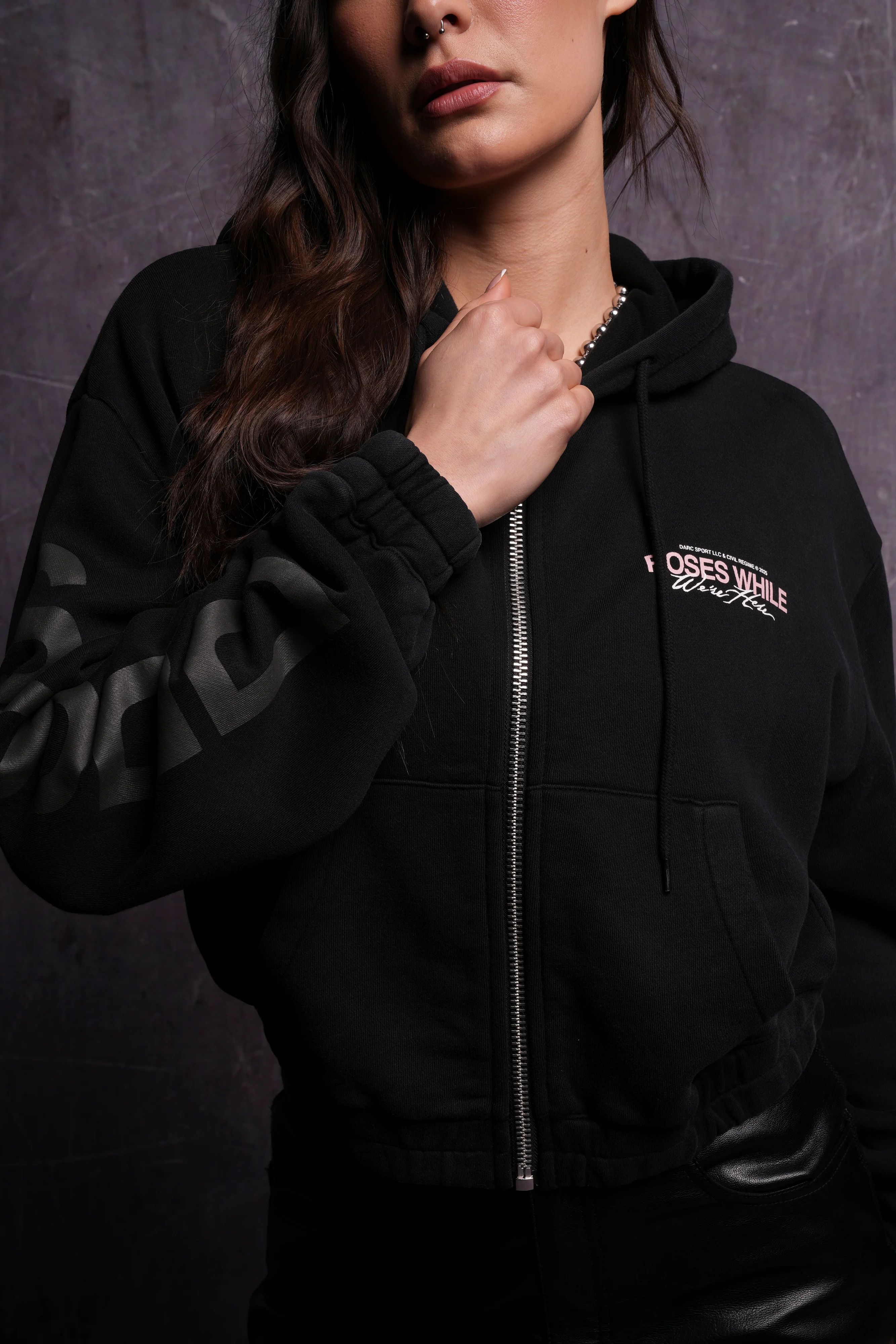 Life and Death "Chambers" (Cropped) Zip Hoodie in Black - Image 2