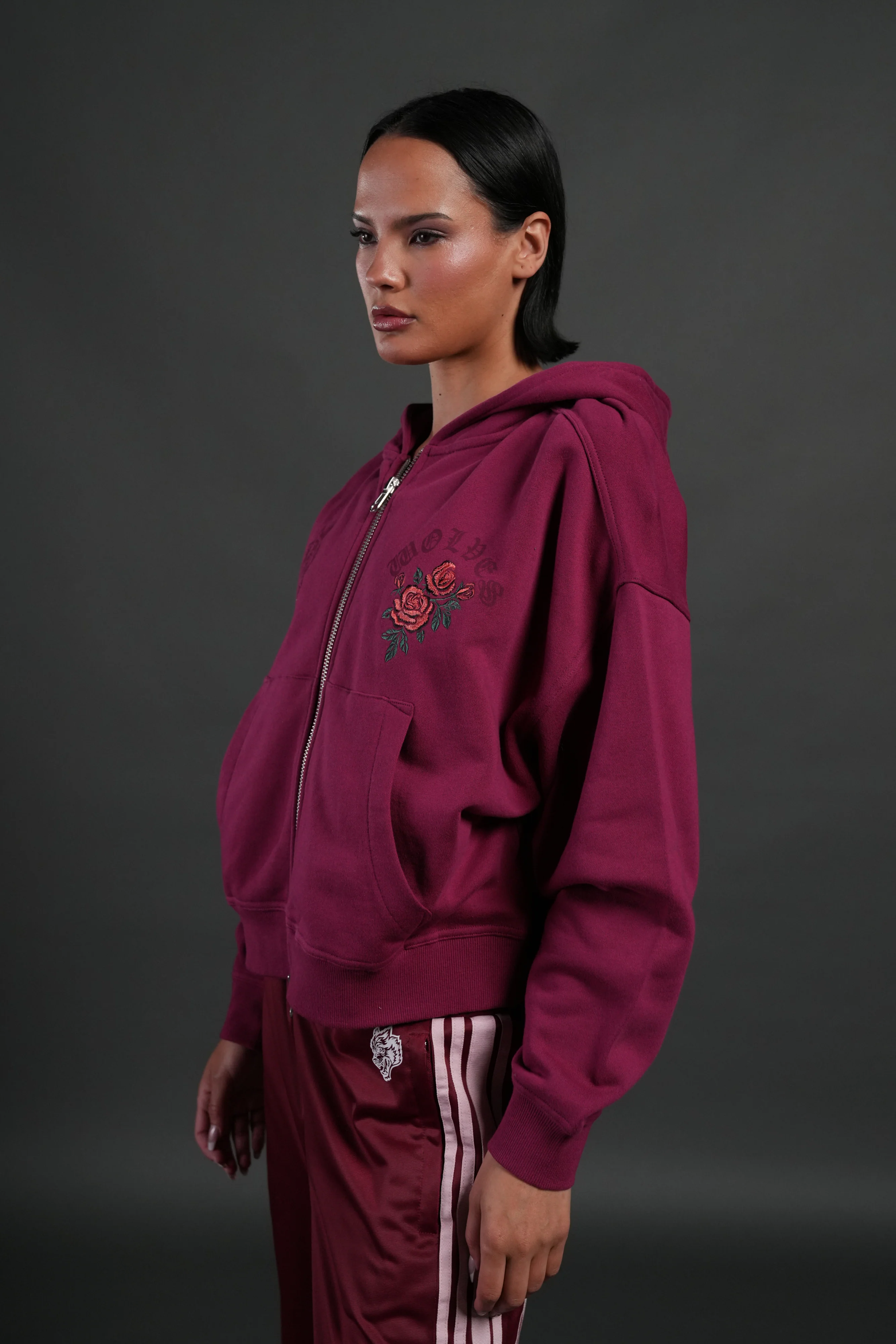 Love Story Vex Double Zip Hoodie in Deep Raspberry - Image 3