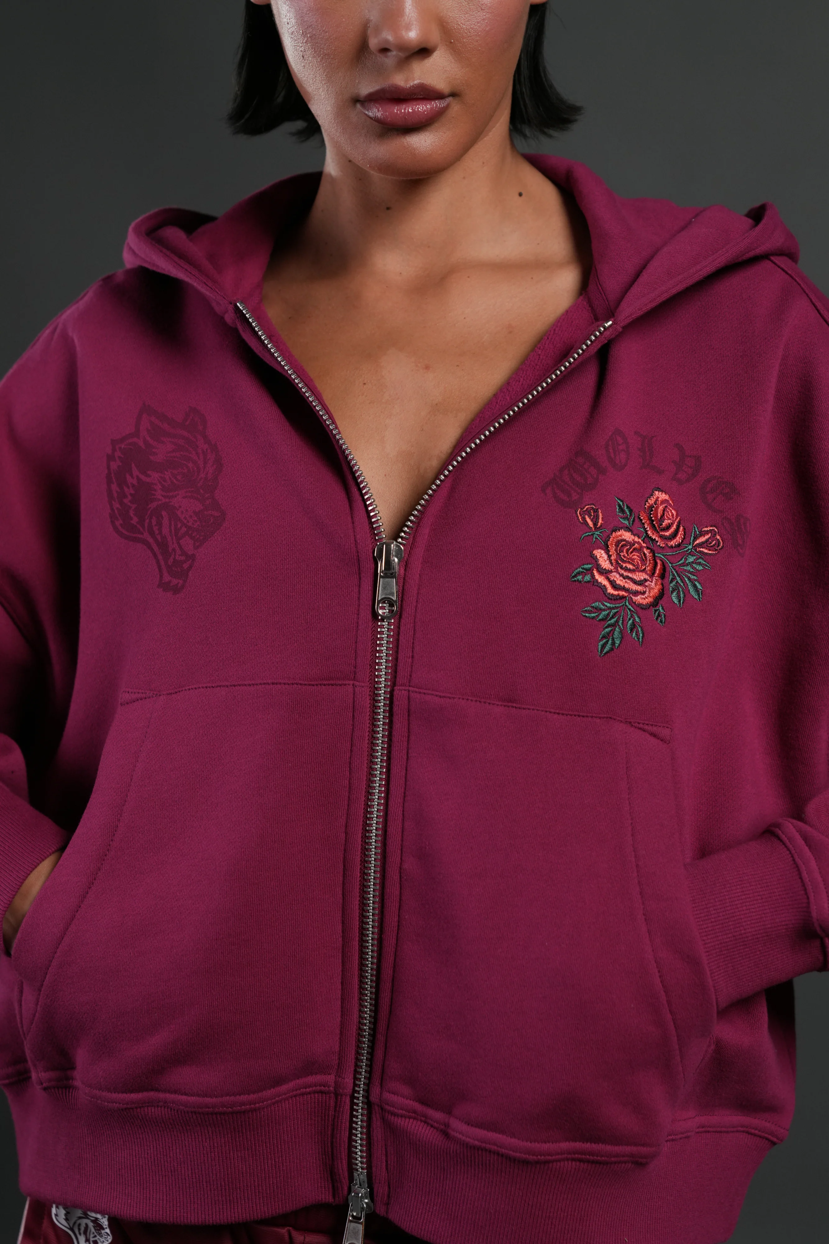 Love Story Vex Double Zip Hoodie in Deep Raspberry - Image 5