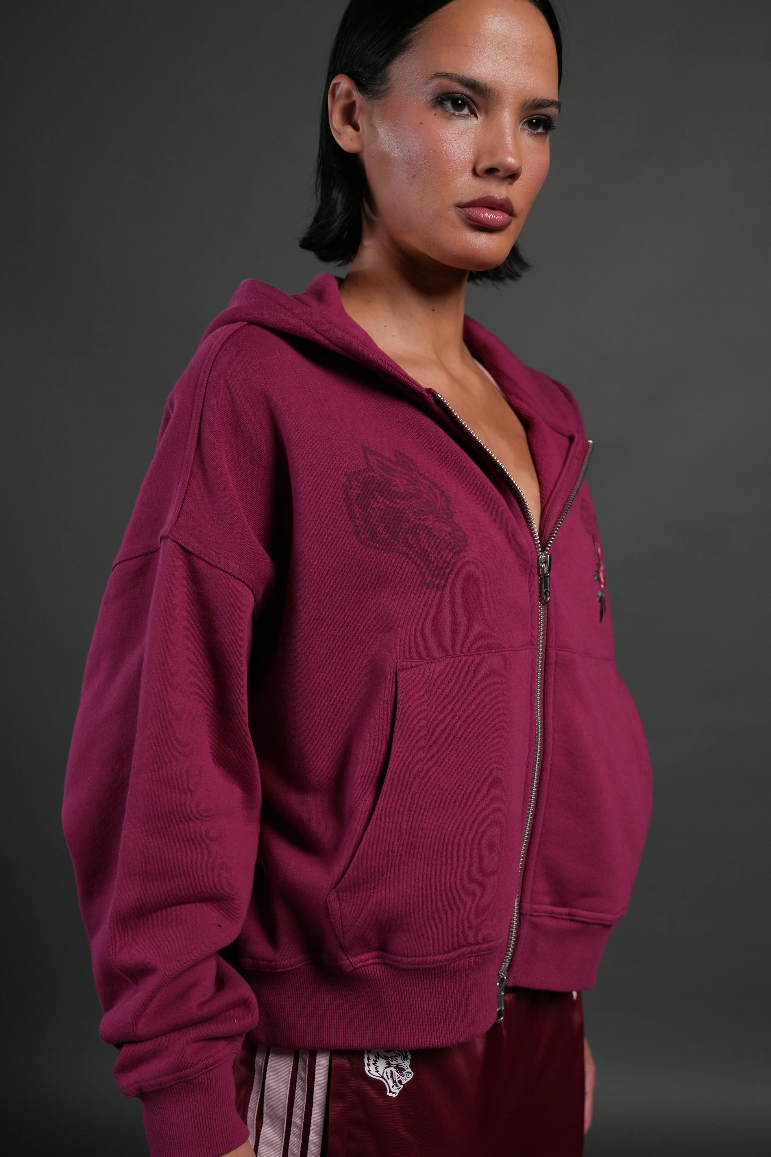 Love Story Vex Double Zip Hoodie in Deep Raspberry - Image 6