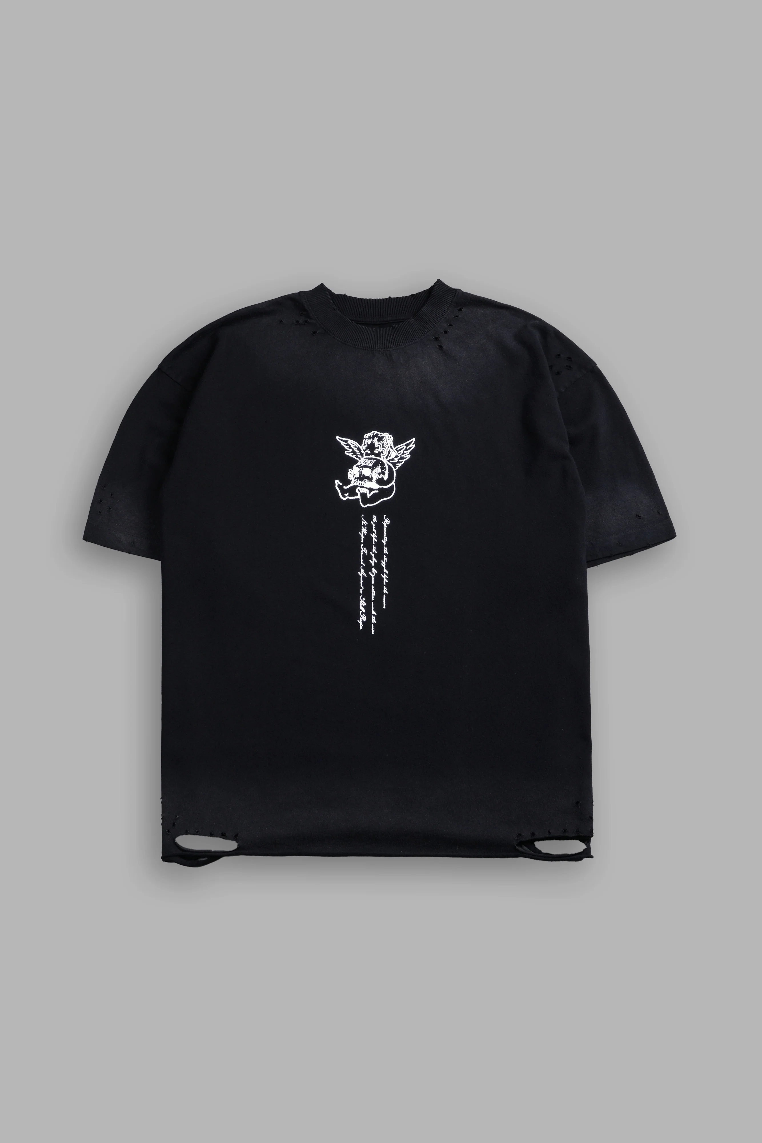 Mi Corazon Distressed Grunge Tee in Black Drift Wash - Image 3