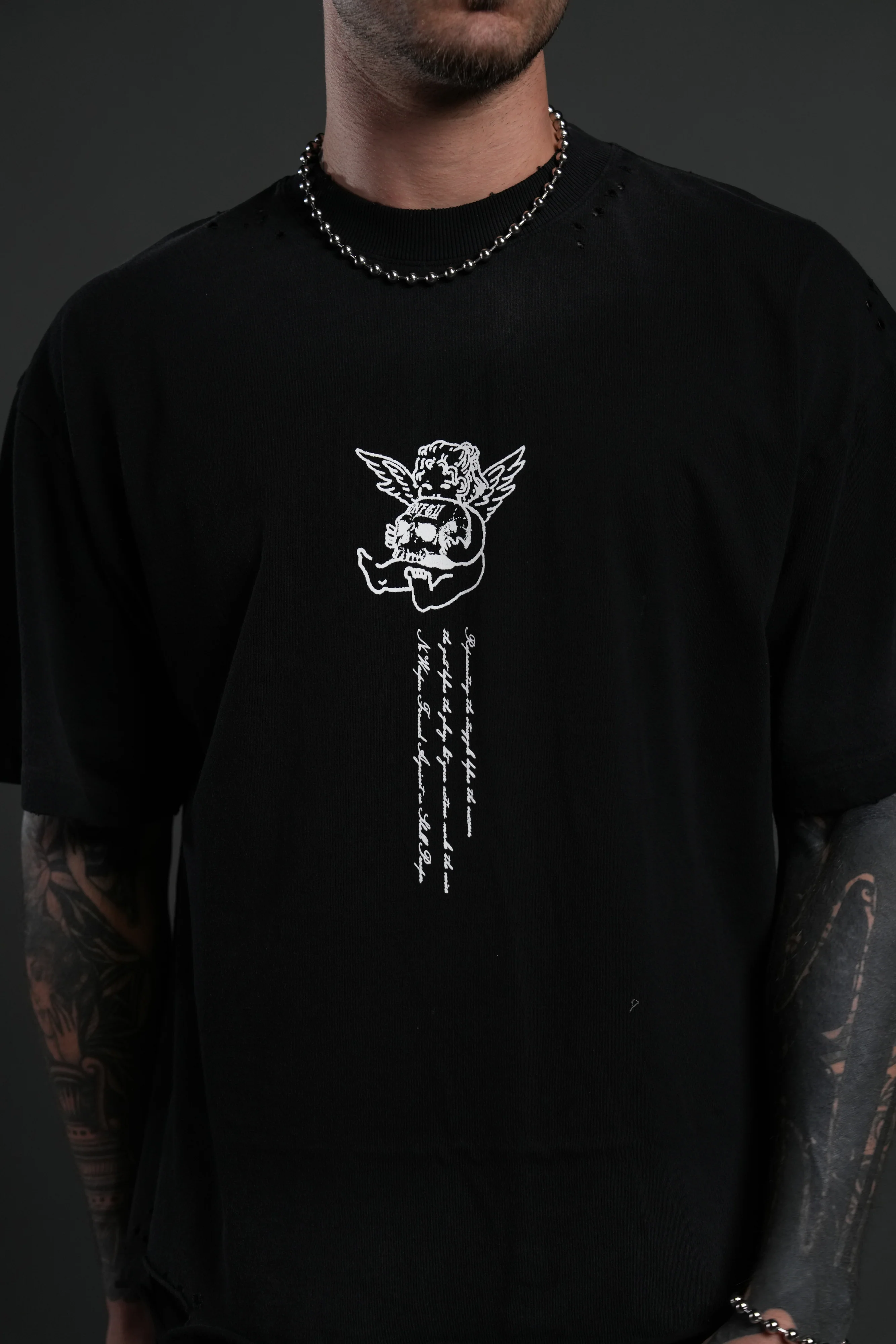 Mi Corazon Distressed Grunge Tee in Black Drift Wash - Image 7