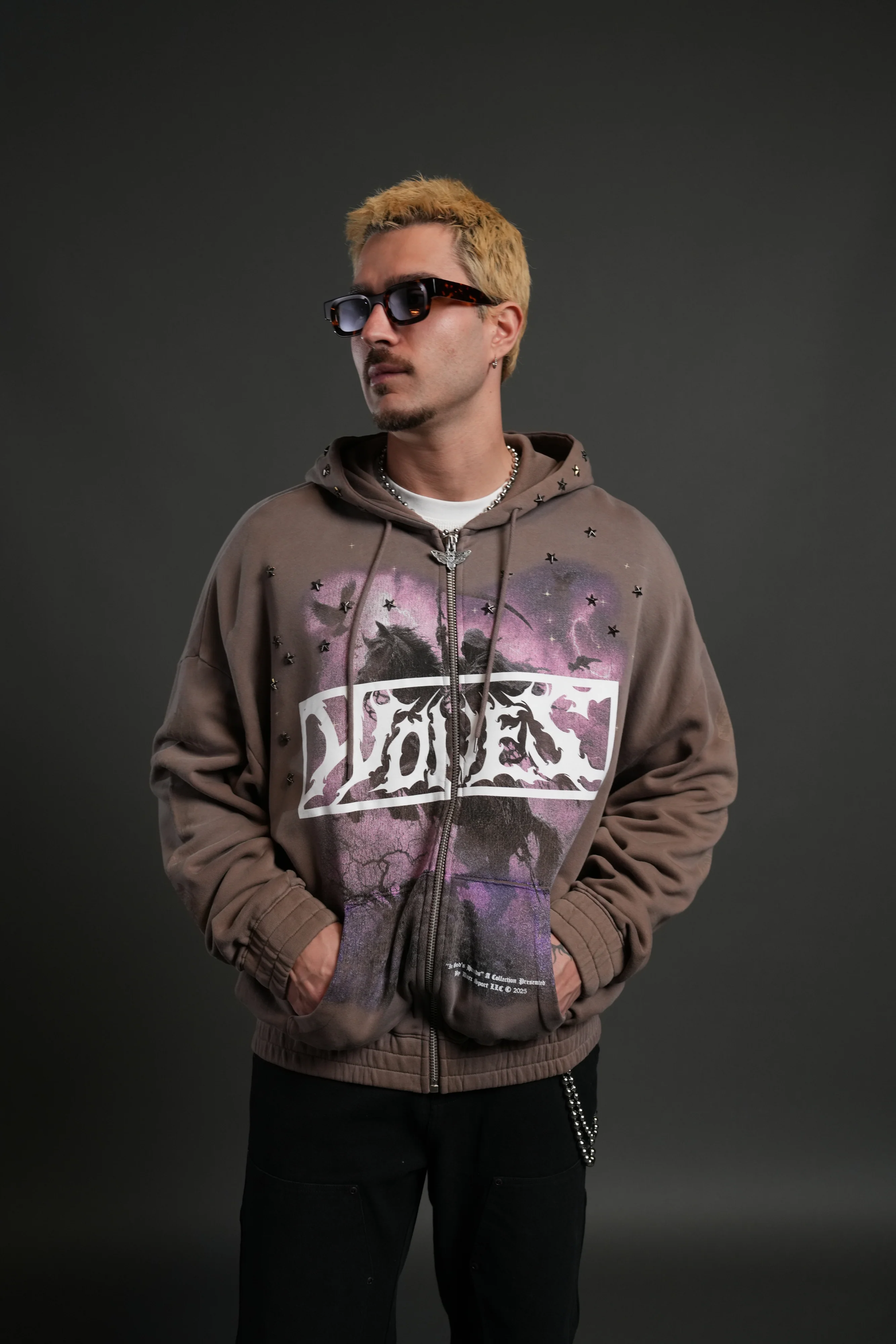 Midnight Horseman "Chambers" Zip Hoodie in Mojave Brown Drift Wash - Image 2