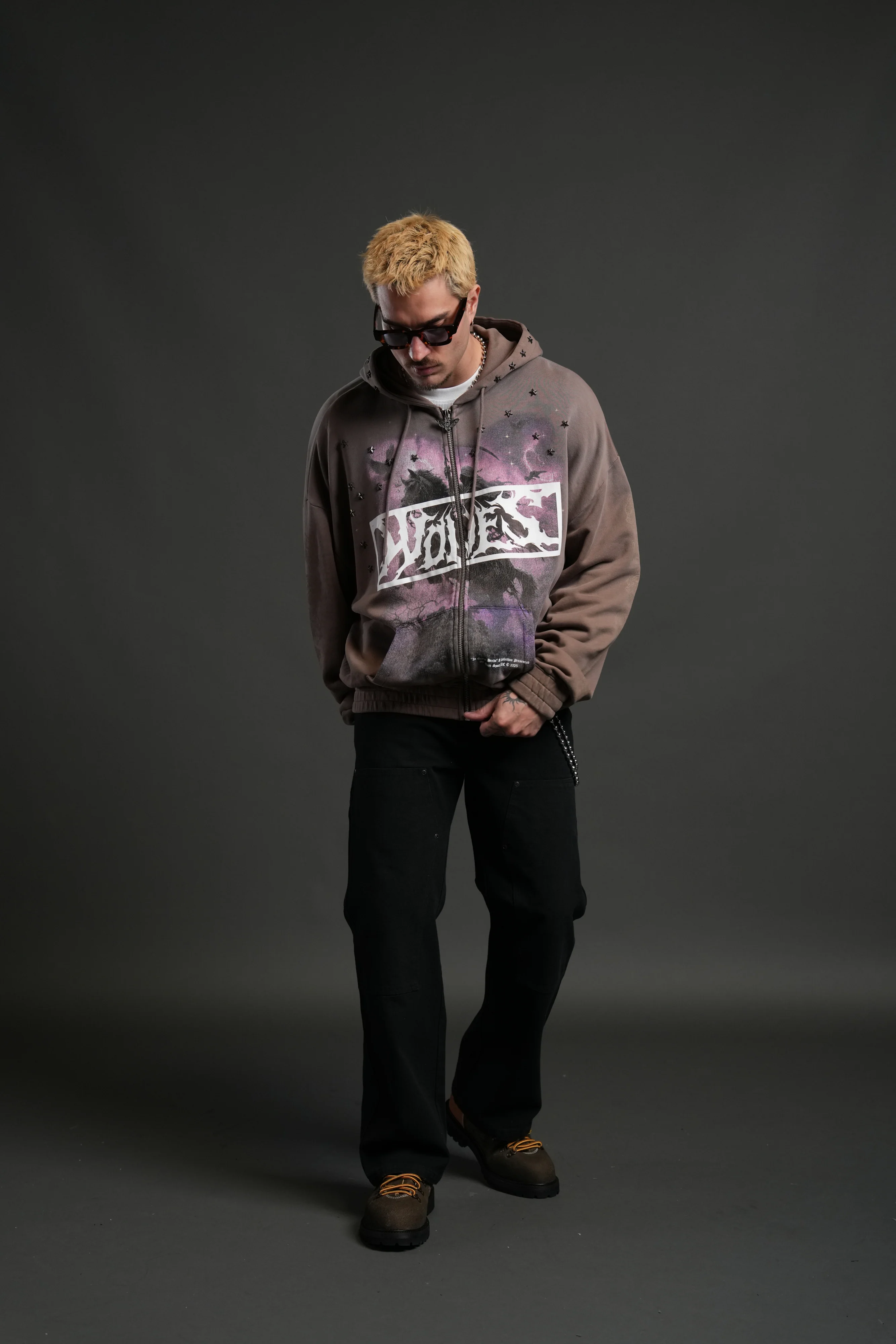 Midnight Horseman "Chambers" Zip Hoodie in Mojave Brown Drift Wash - Image 4