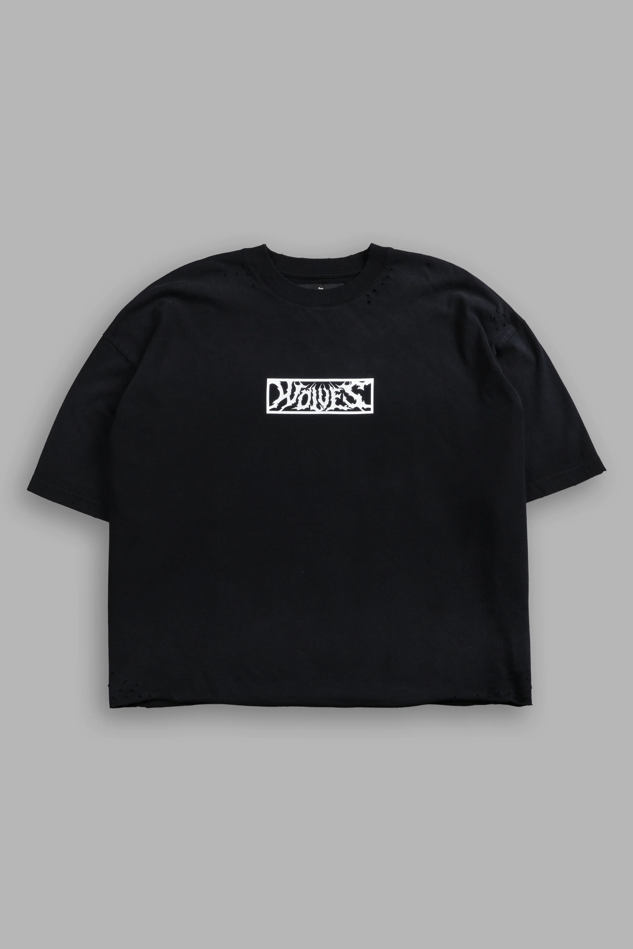 Midnight Wolves Distressed Grunge "Box Cut" Tee V2 in Black Drift Wash