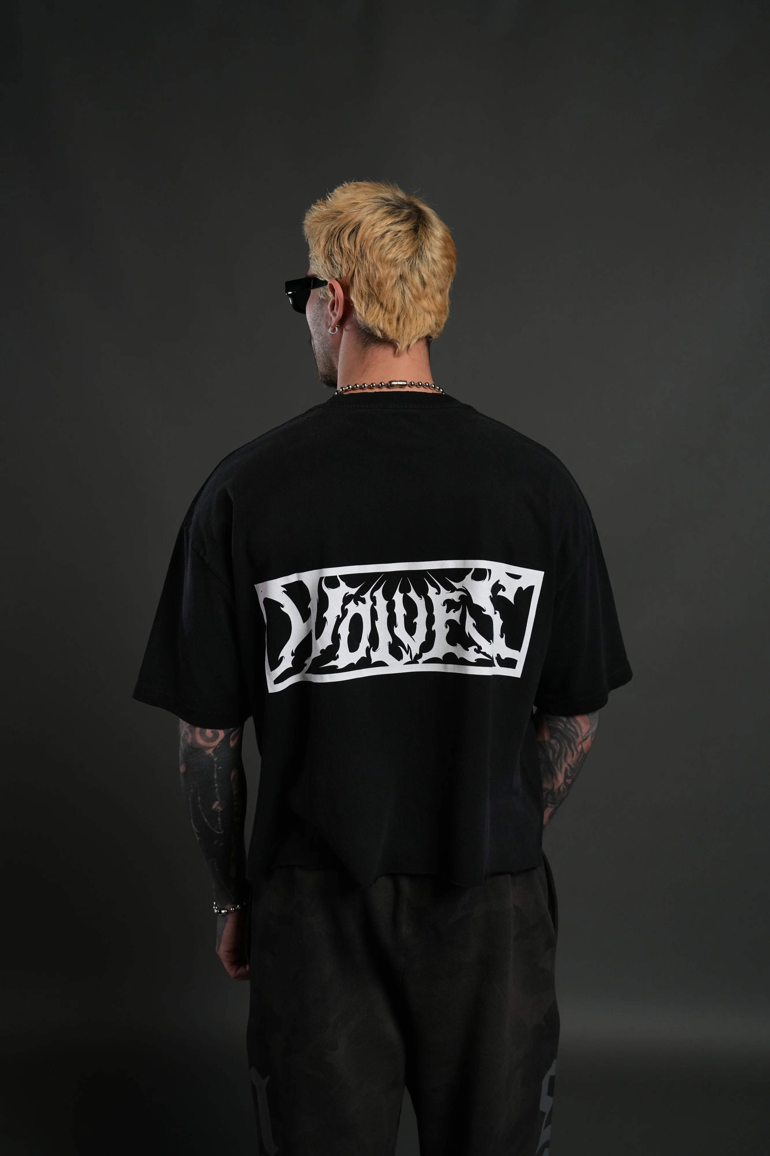 Midnight Wolves Distressed Grunge "Box Cut" Tee V2 in Black Drift Wash - Image 2
