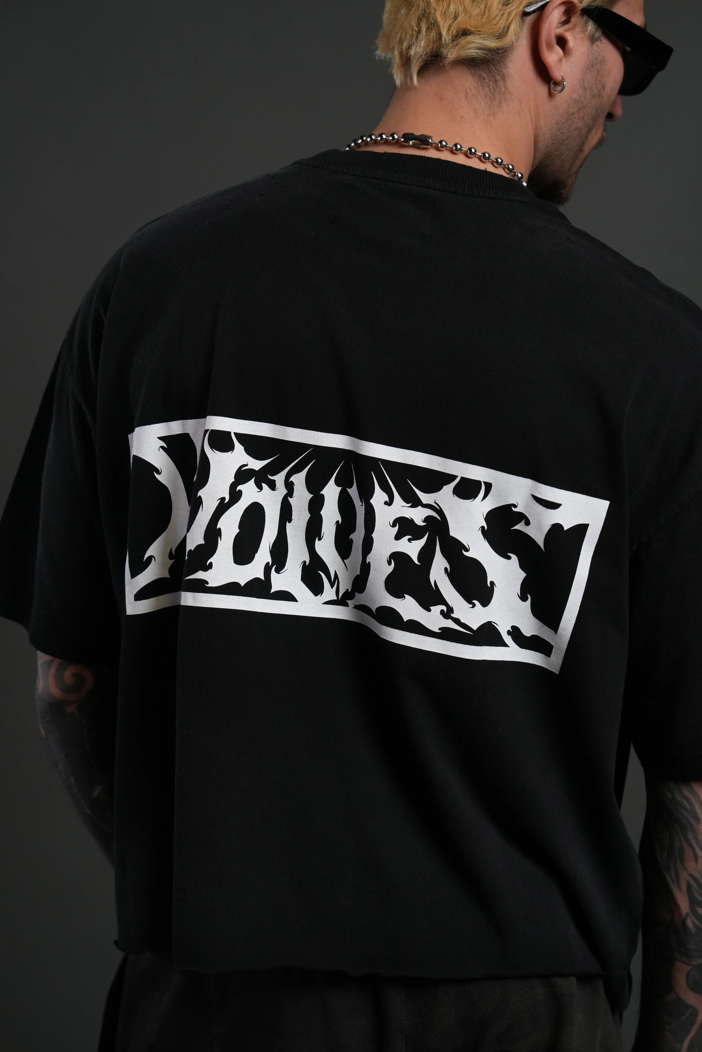 Midnight Wolves Distressed Grunge "Box Cut" Tee V2 in Black Drift Wash - Image 8