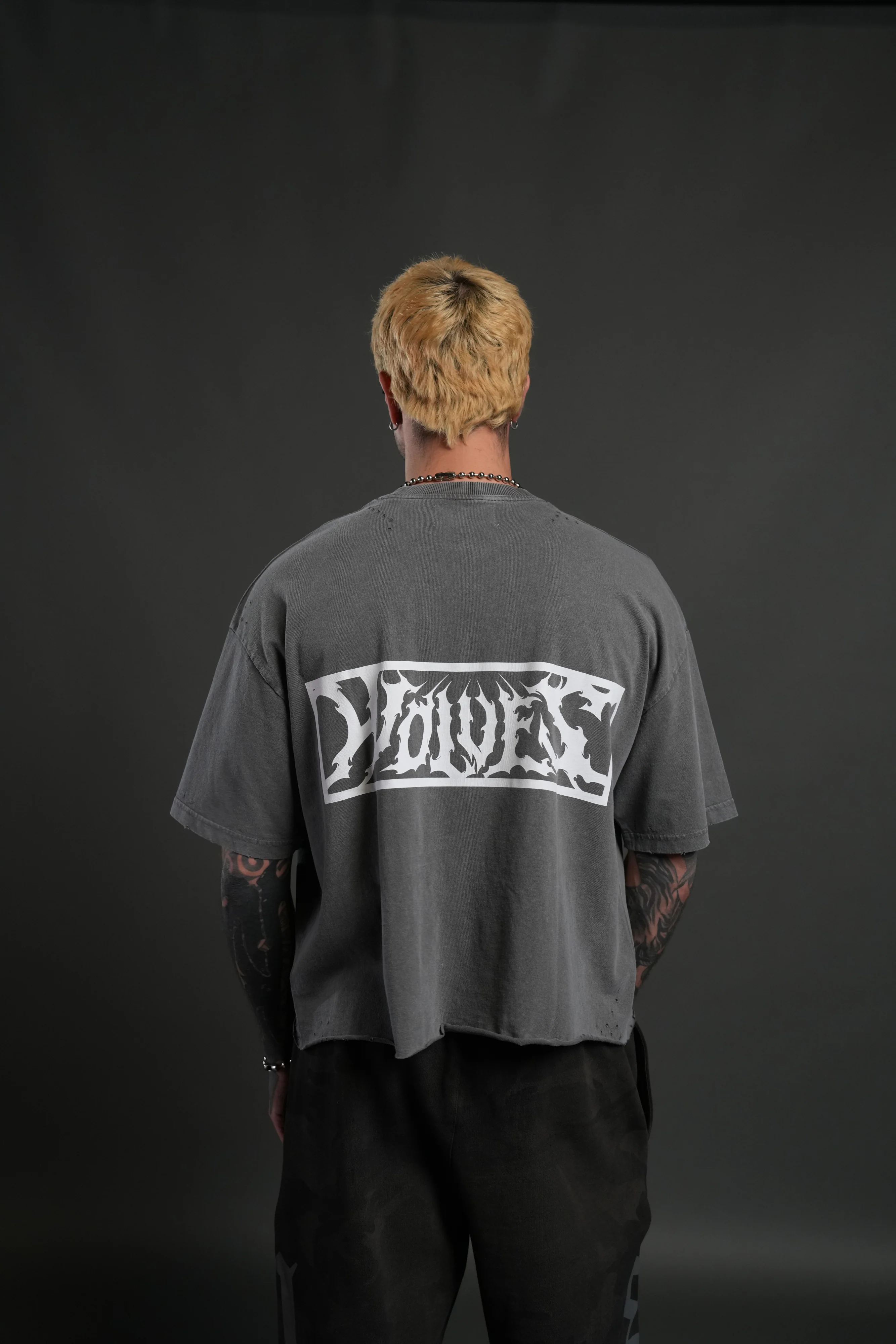 Midnight Wolves Distressed Grunge "Box Cut" Tee V2 in Slate Gray - Image 2