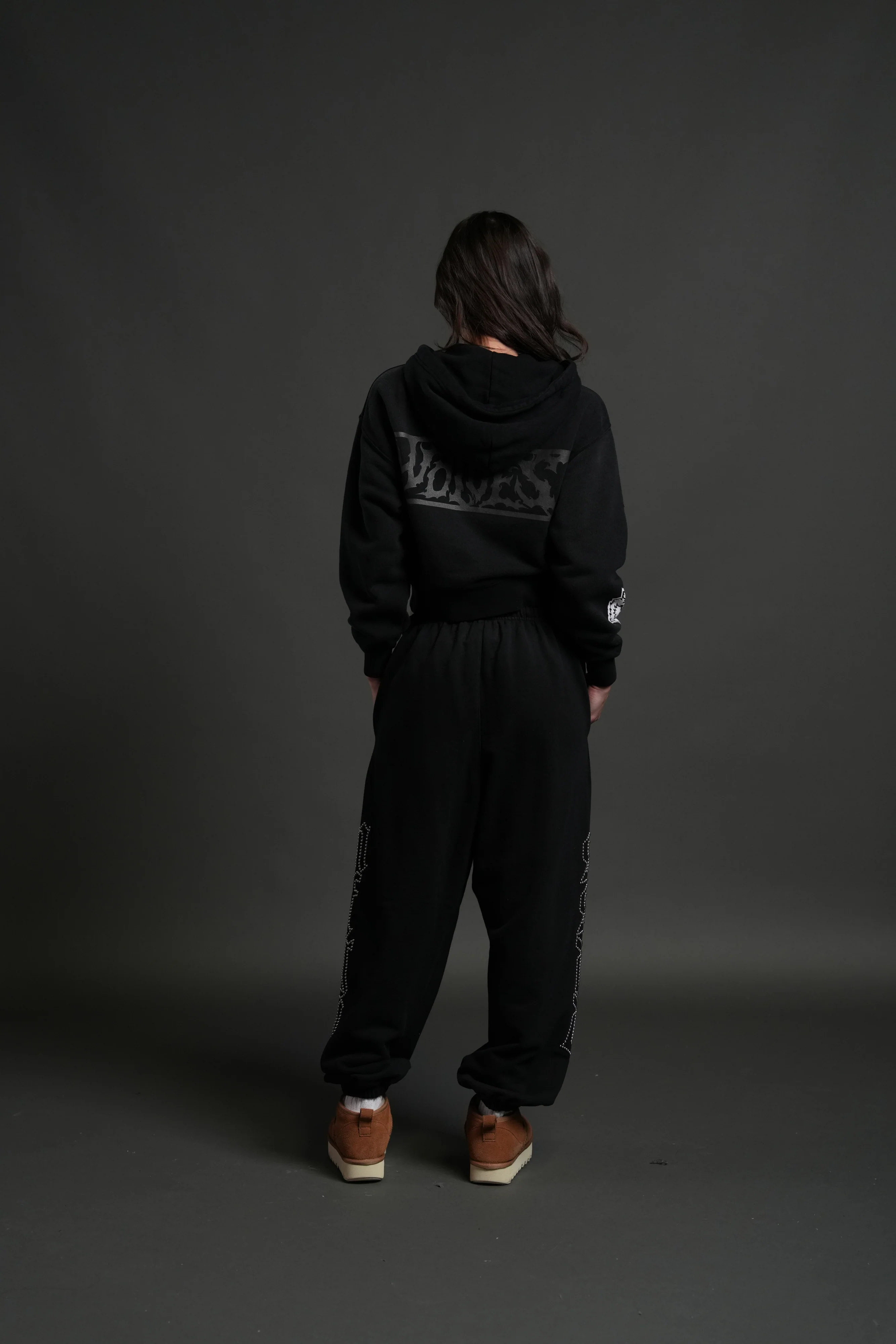 Midnight Wolves "Sage" Cropped Zip Hoodie in Black Drift Wash - Image 4