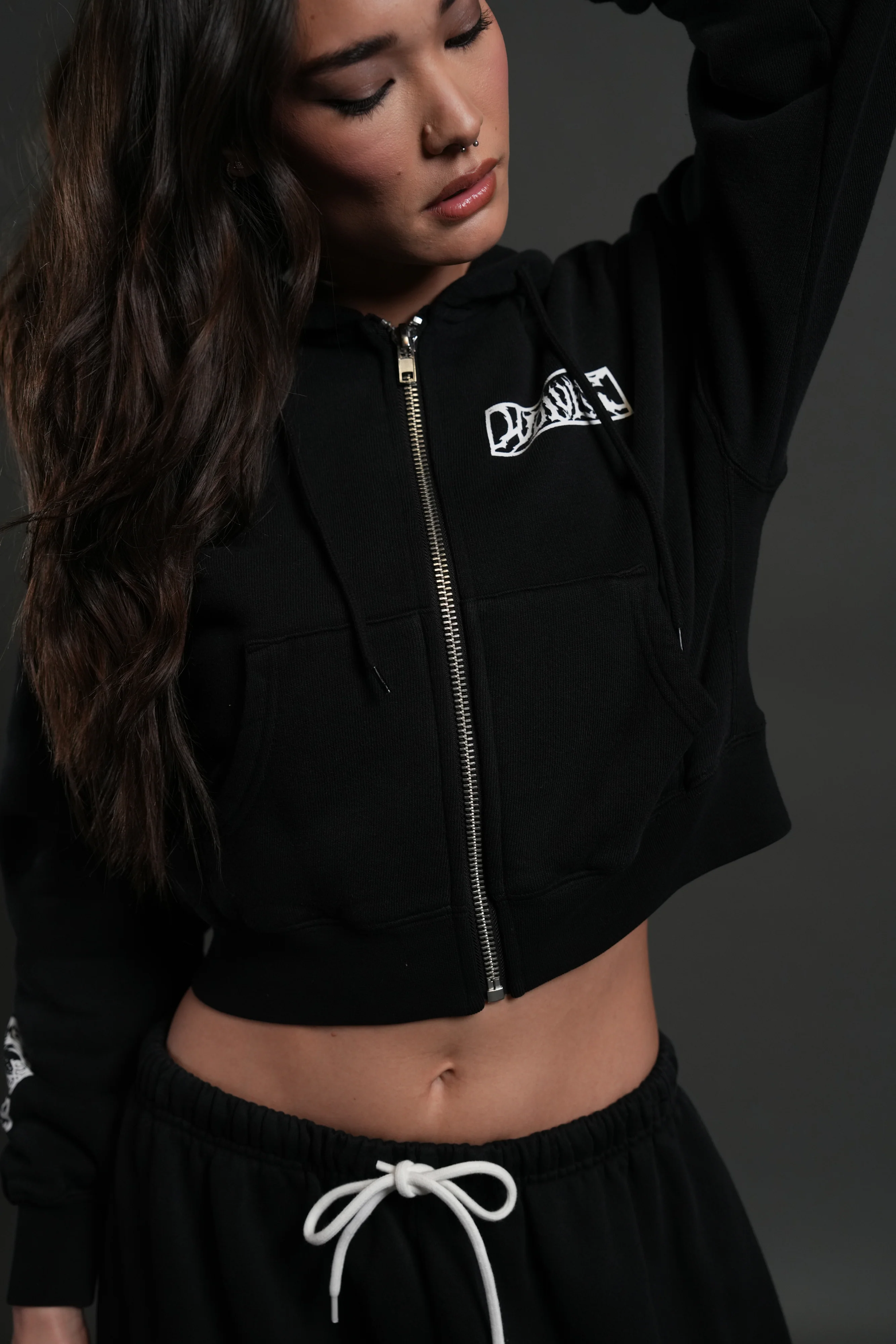 Midnight Wolves "Sage" Cropped Zip Hoodie in Black Drift Wash - Image 5