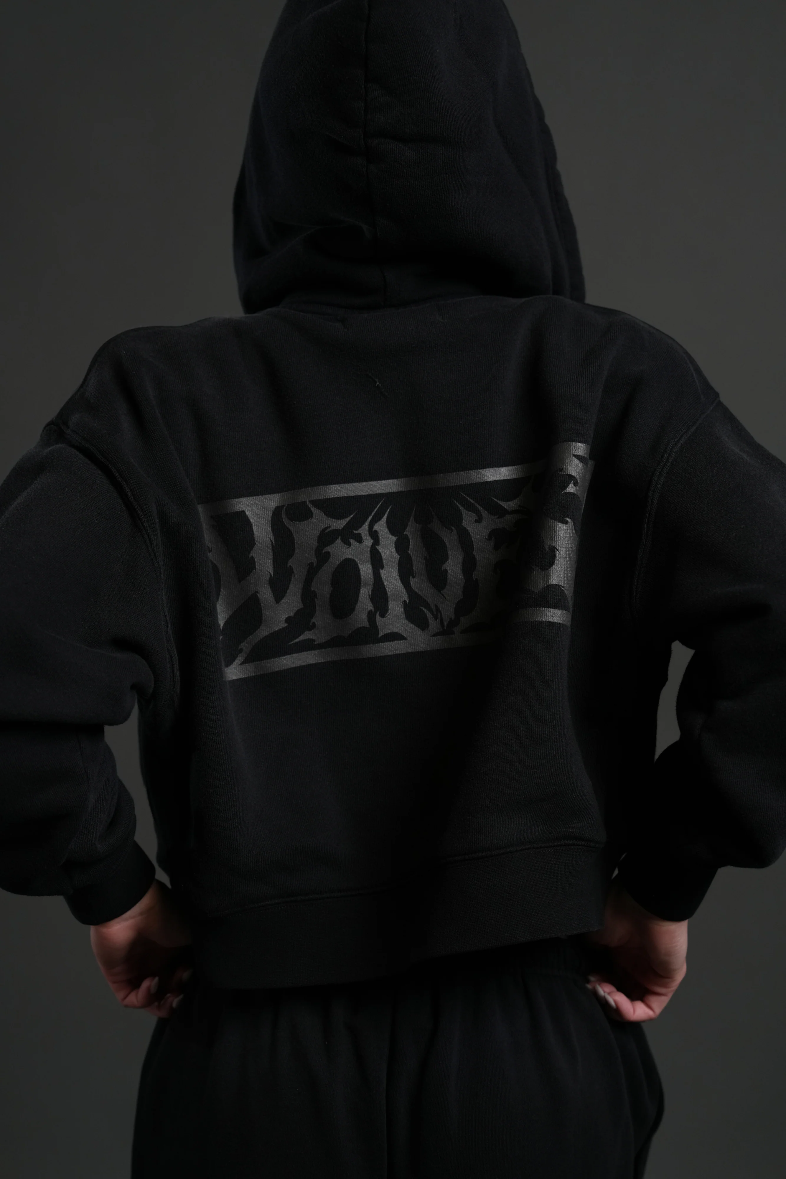 Midnight Wolves "Sage" Cropped Zip Hoodie in Black Drift Wash - Image 7