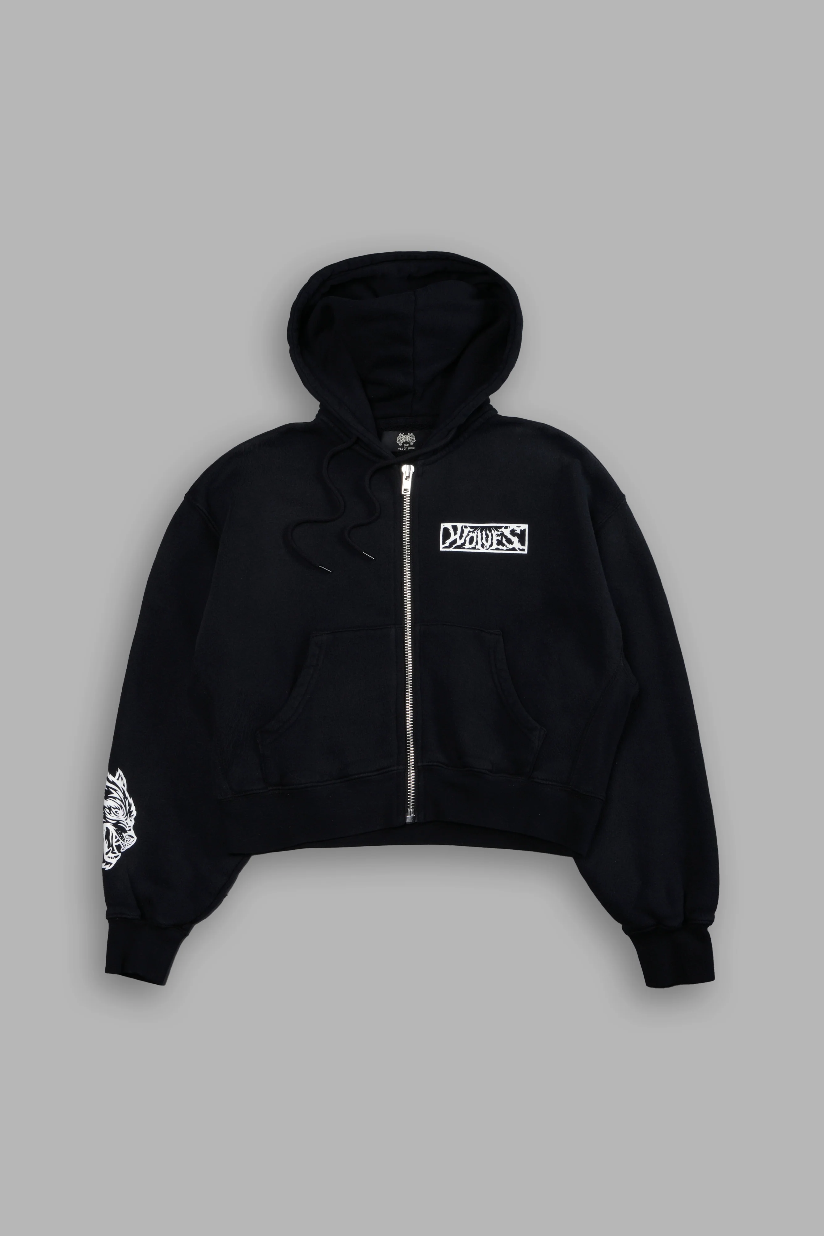 Midnight Wolves "Sage" Cropped Zip Hoodie in Black Drift Wash - Image 8