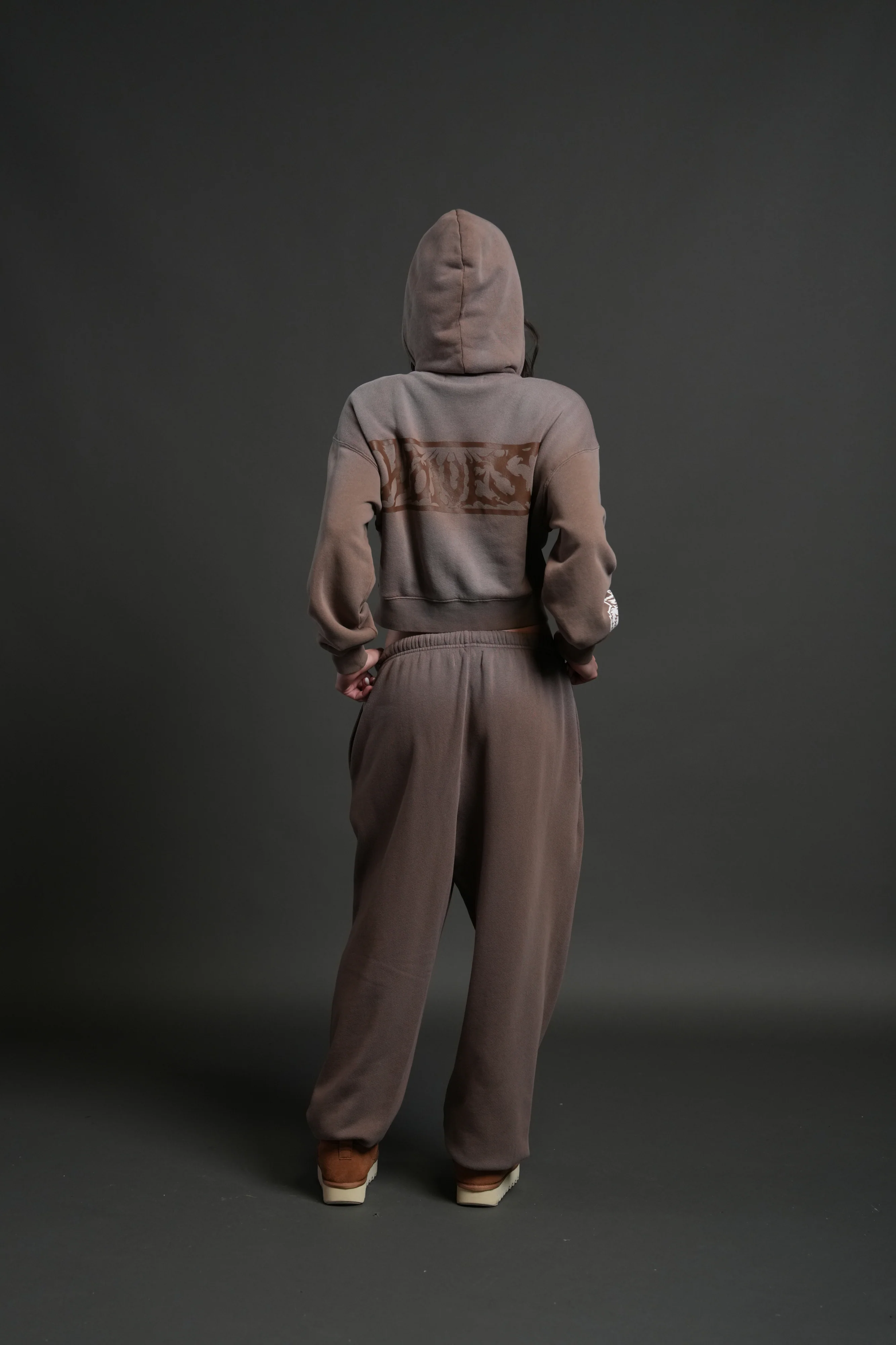 Midnight Wolves "Sage" Cropped Zip Hoodie in Mojave Brown Drift Wash - Image 4