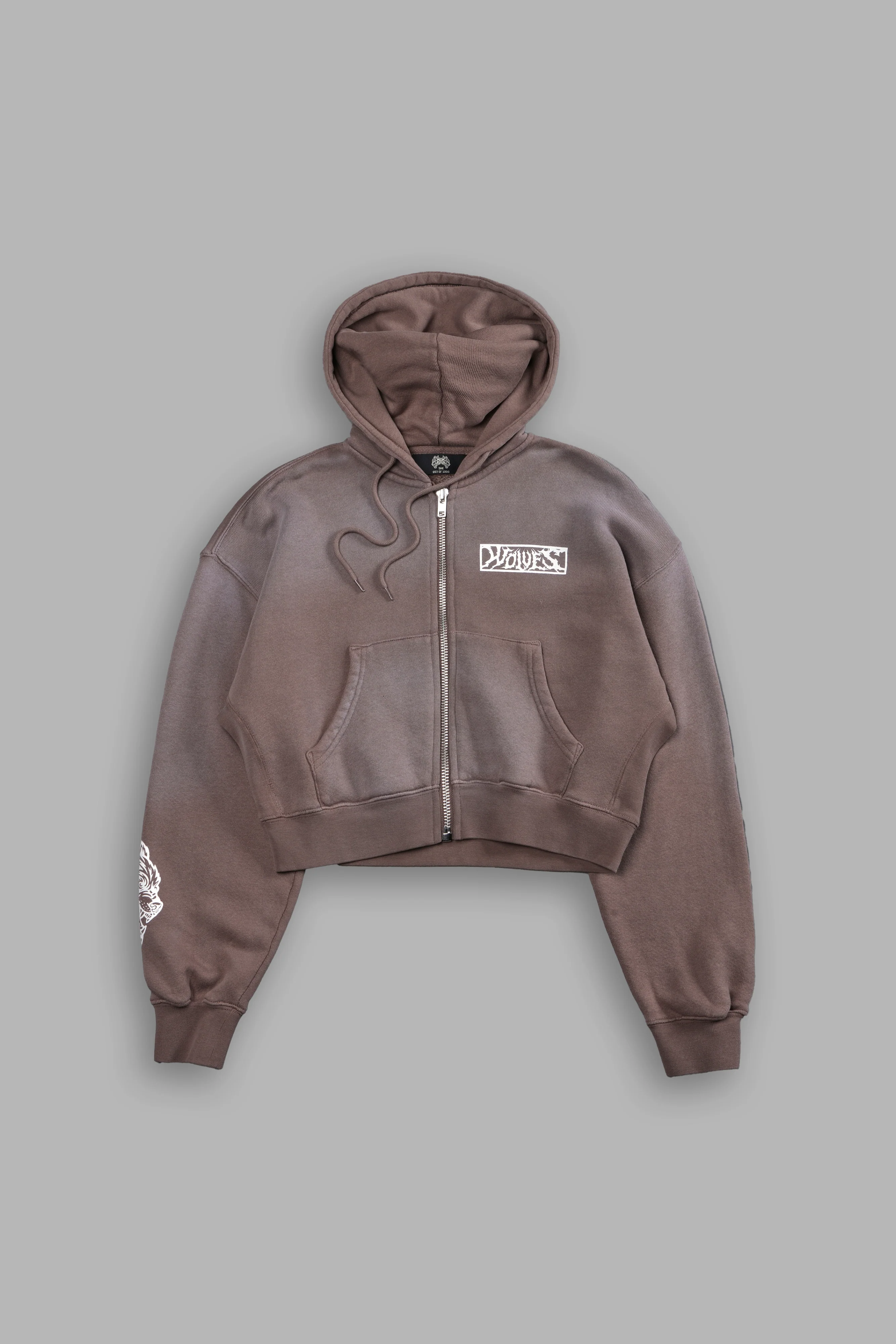 Midnight Wolves "Sage" Cropped Zip Hoodie in Mojave Brown Drift Wash - Image 7