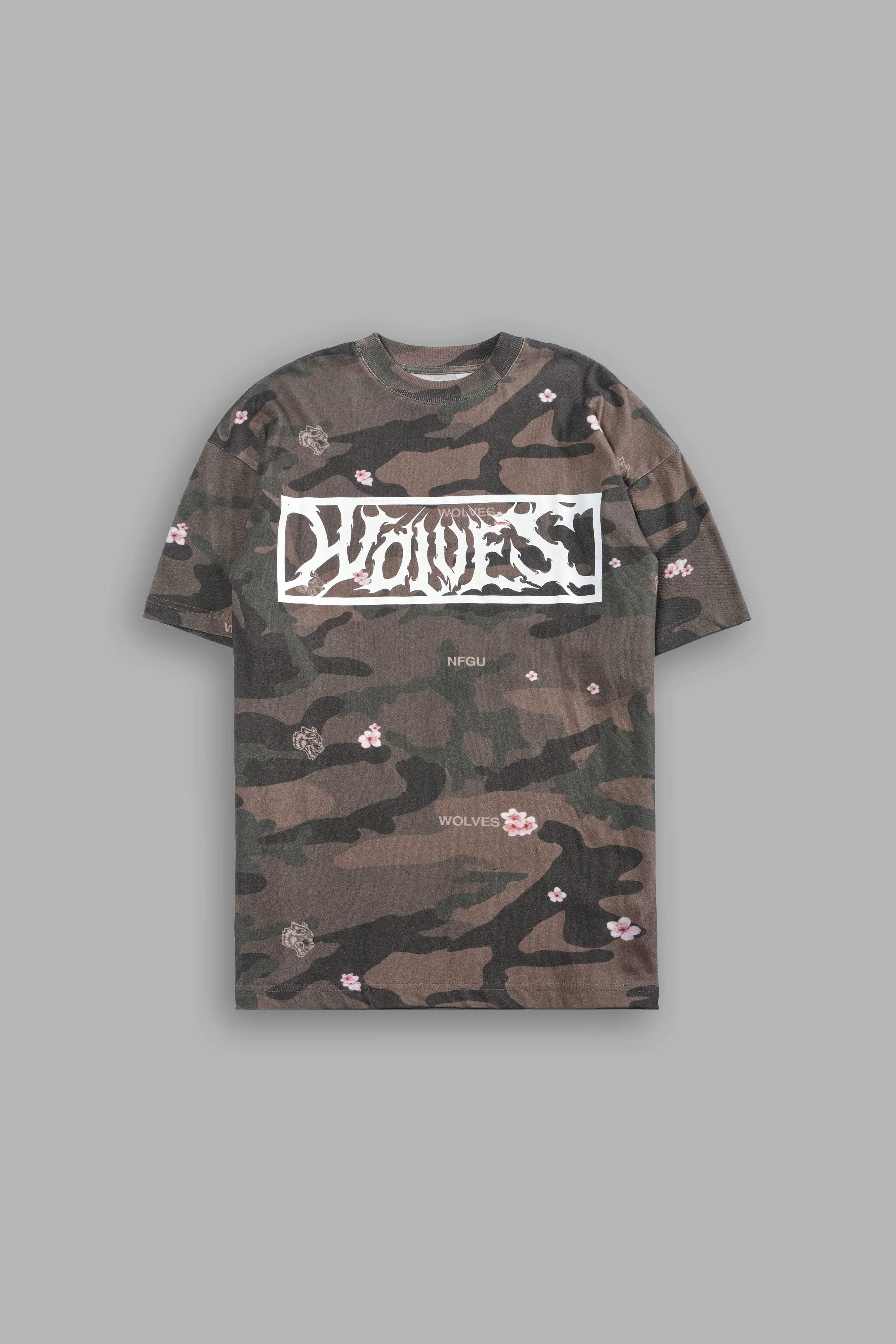 Midnight Wolves Unisex "Premium" Oversized Tee in Vintage Blossom Woodland Camo
