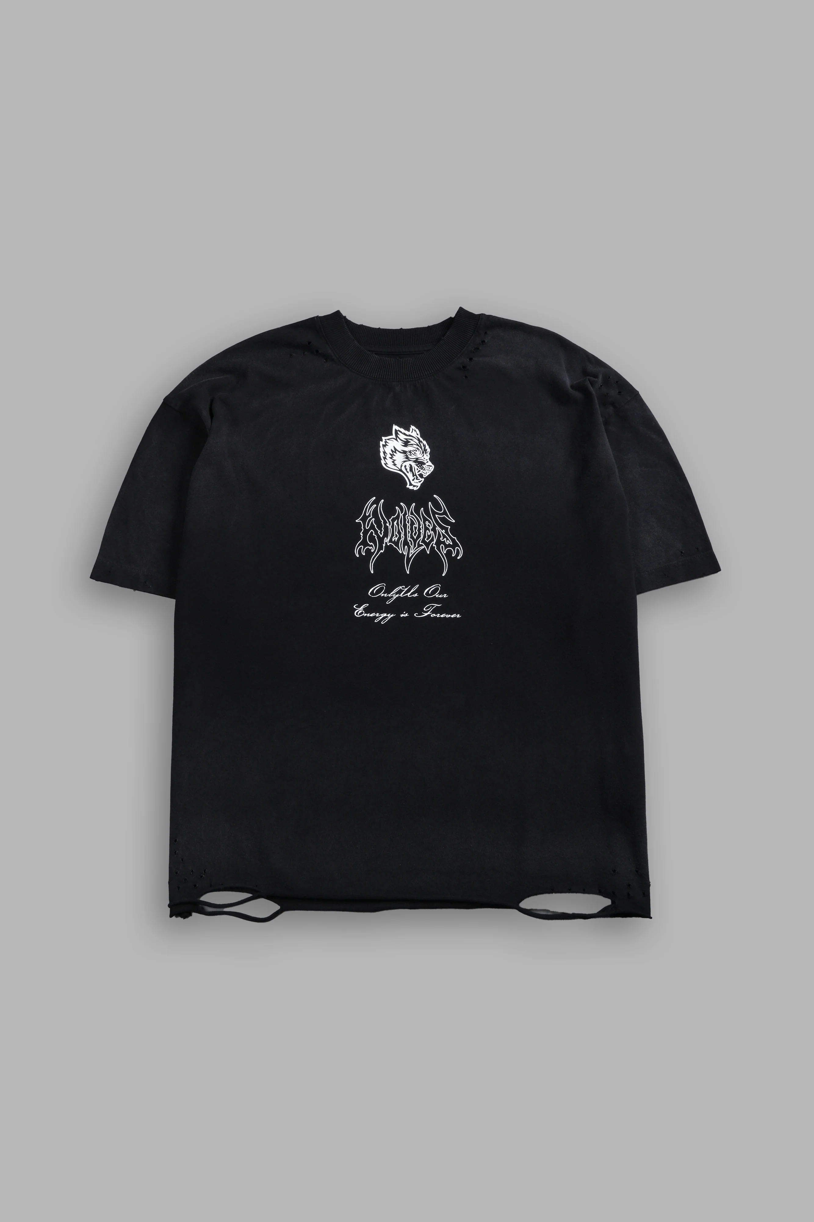 Mori Flames Distressed Grunge Tee in Black Drift Wash - Image 3
