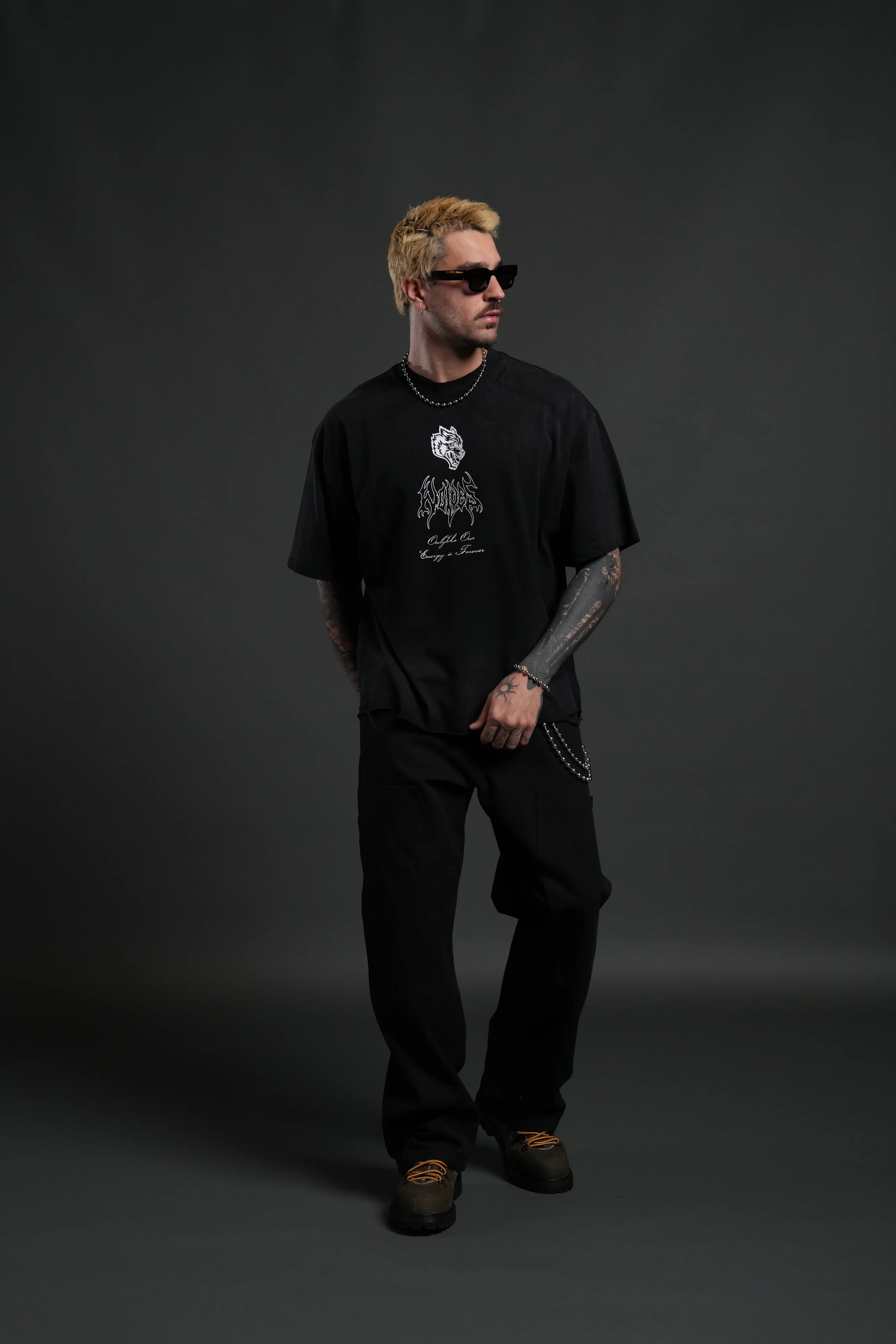 Mori Flames Distressed Grunge Tee in Black Drift Wash - Image 5
