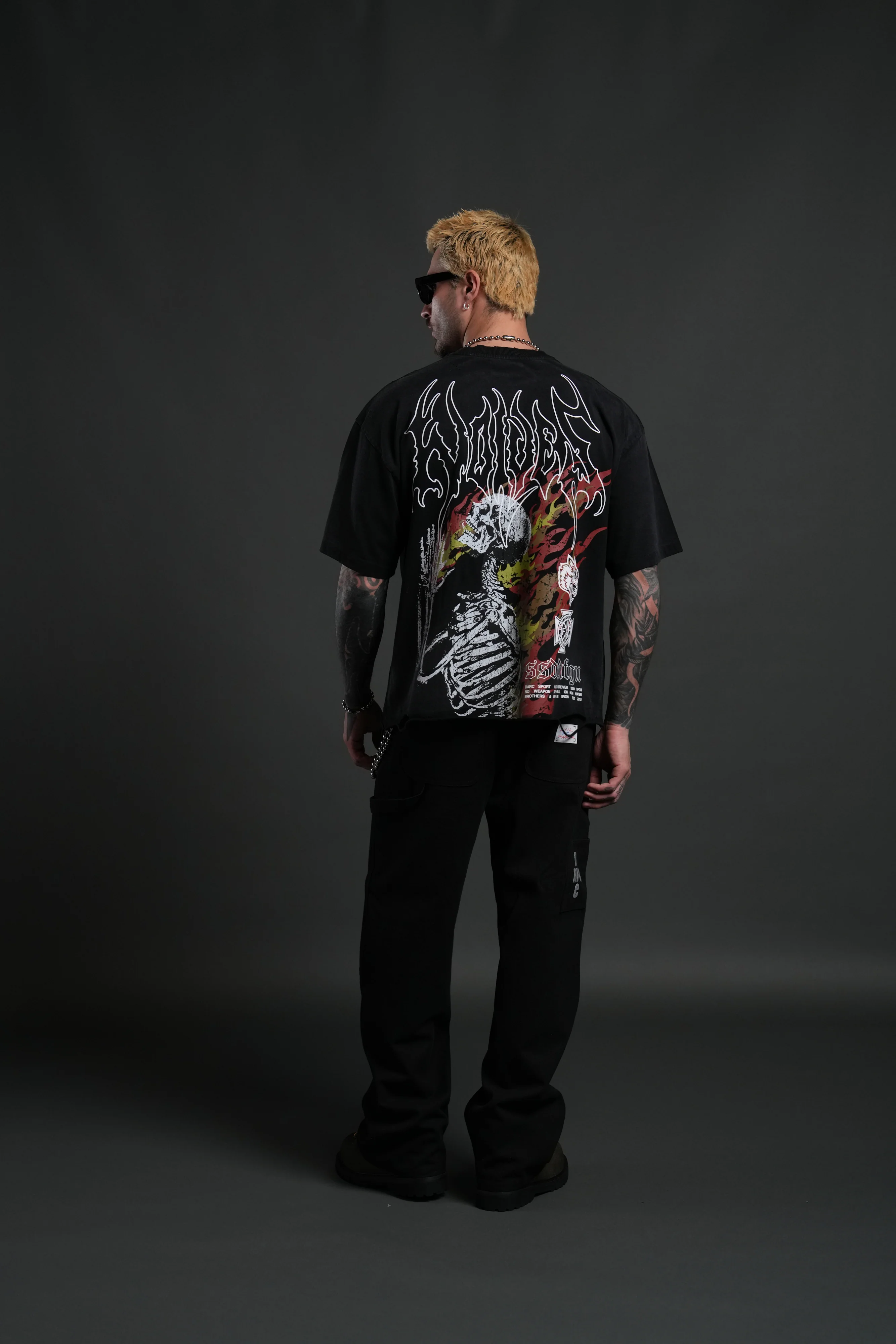 Mori Flames Distressed Grunge Tee in Black Drift Wash - Image 6